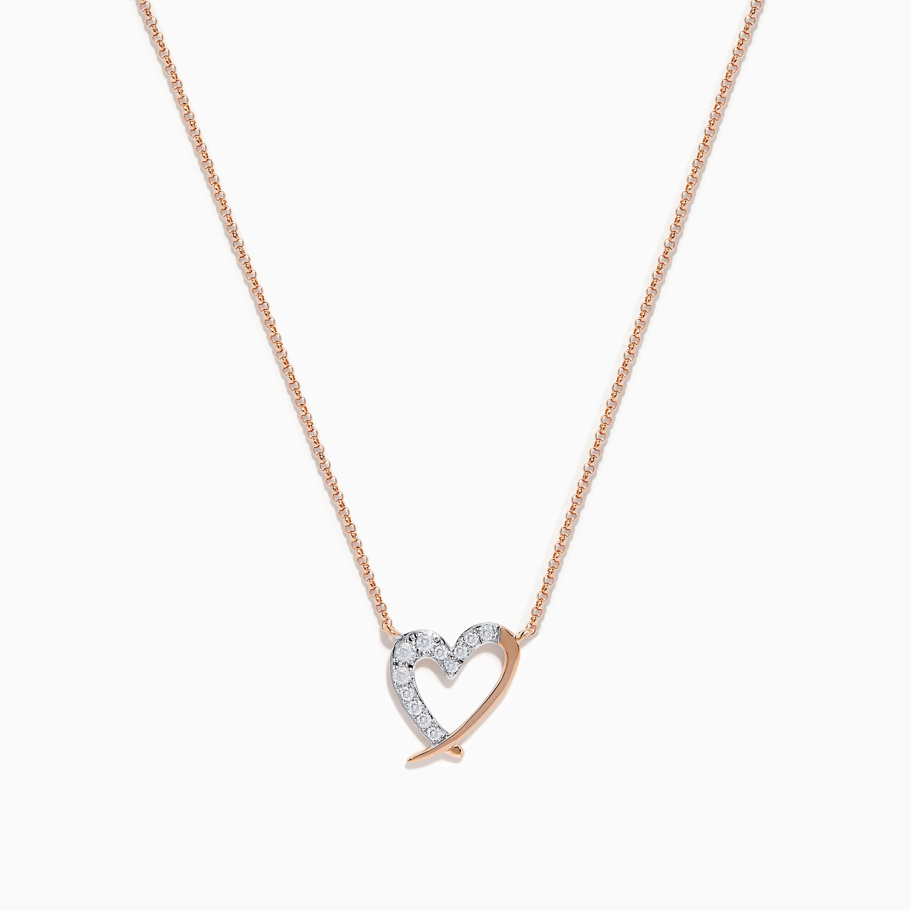 14K Rose Gold Diamond Open Heart Necklace