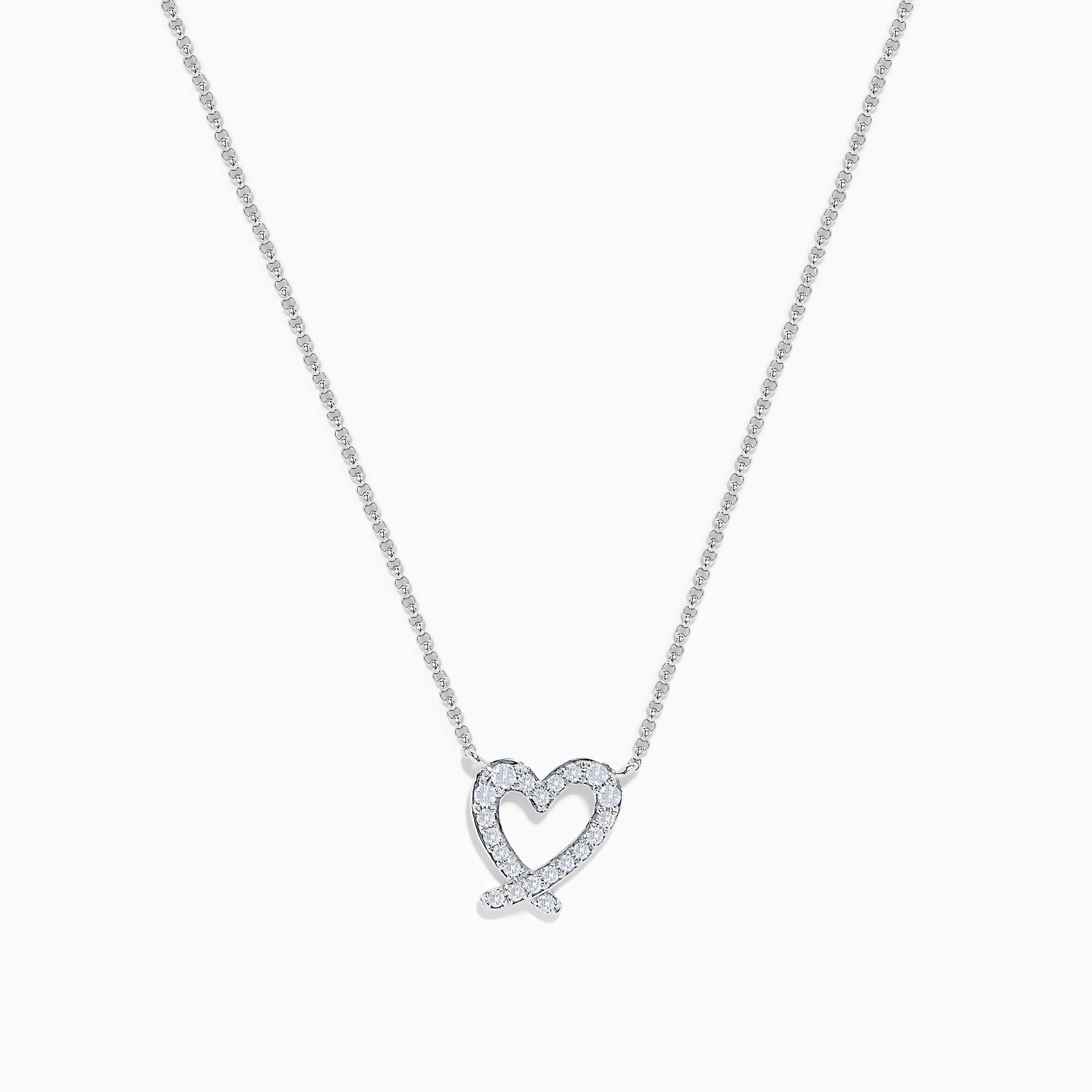 14K White Gold Diamond Open Heart Necklace