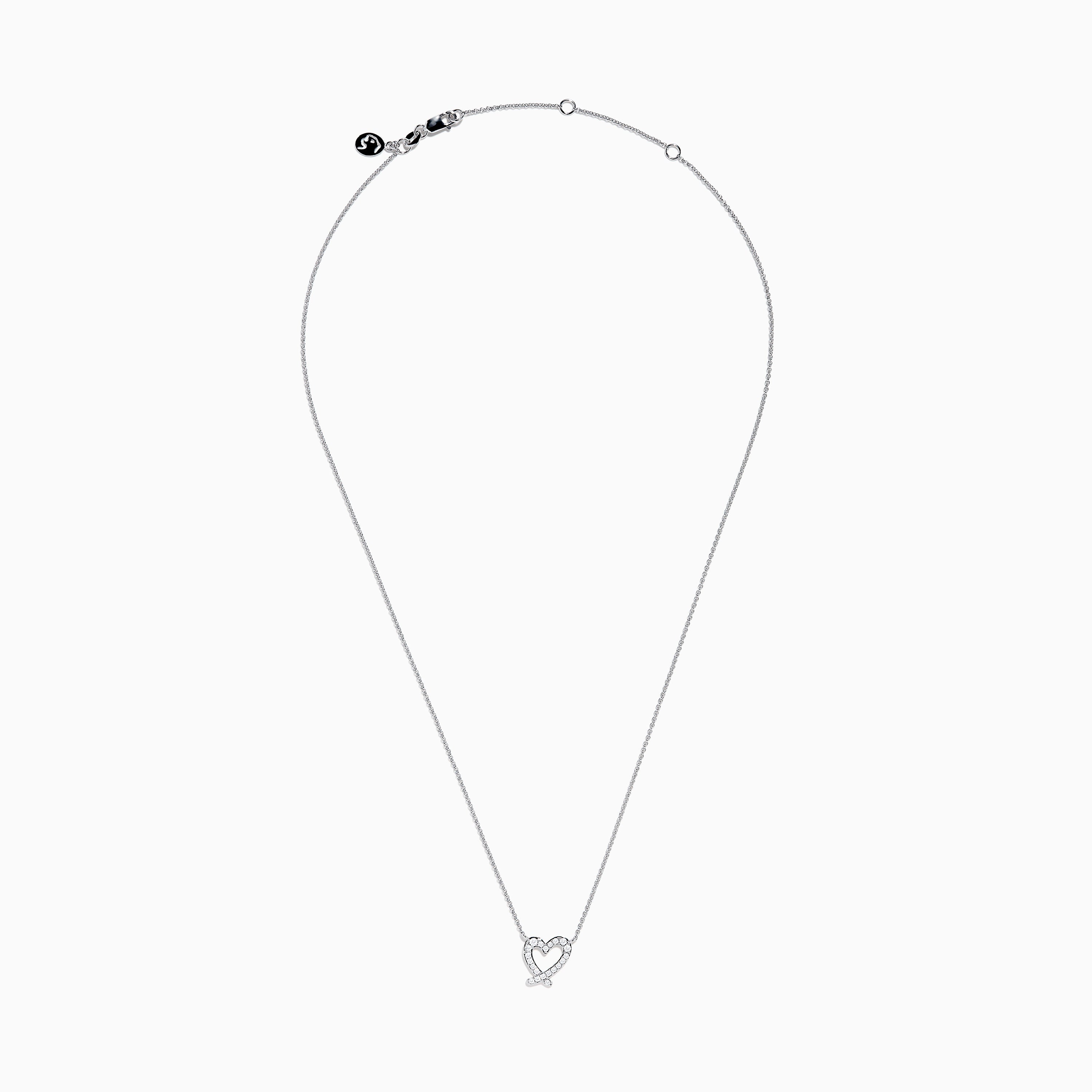 14K White Gold Diamond Open Heart Necklace