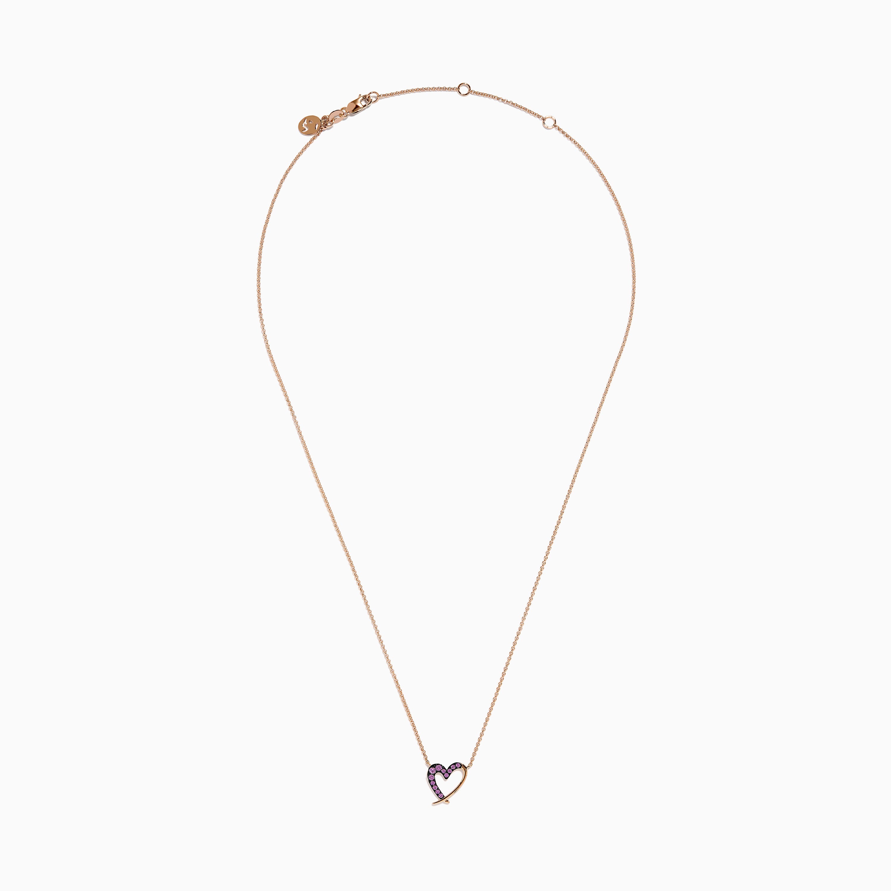 14K Rose Gold Pink Sapphire Open Heart Necklace