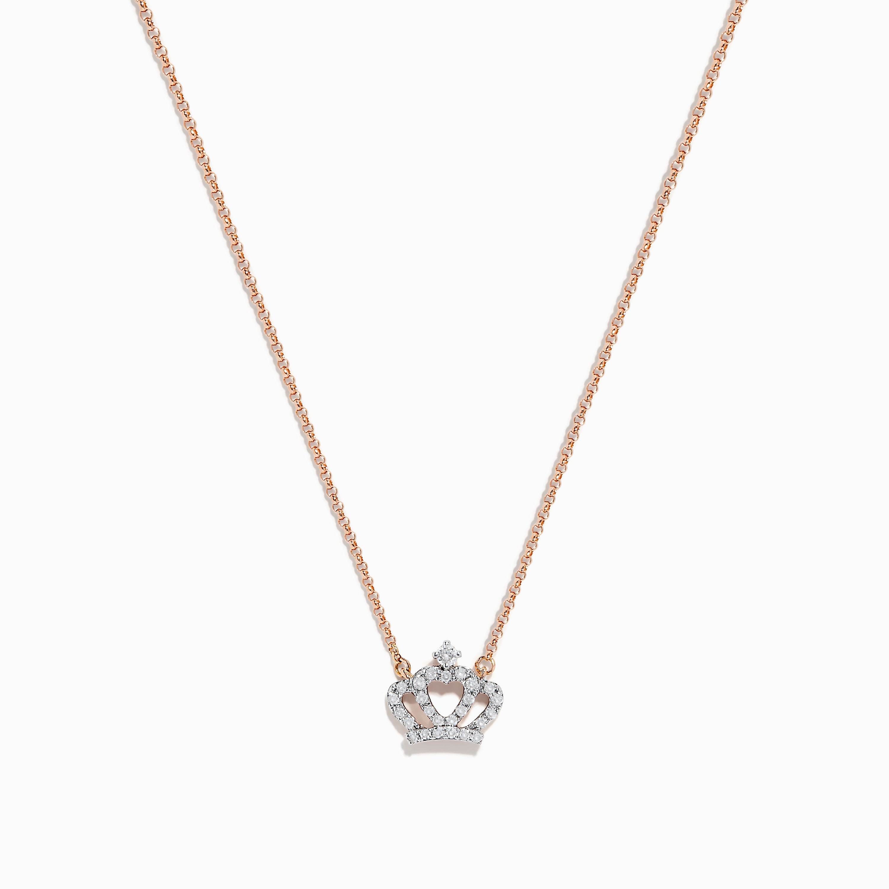 Novelty 14K Rose Gold Diamond Crown Necklace