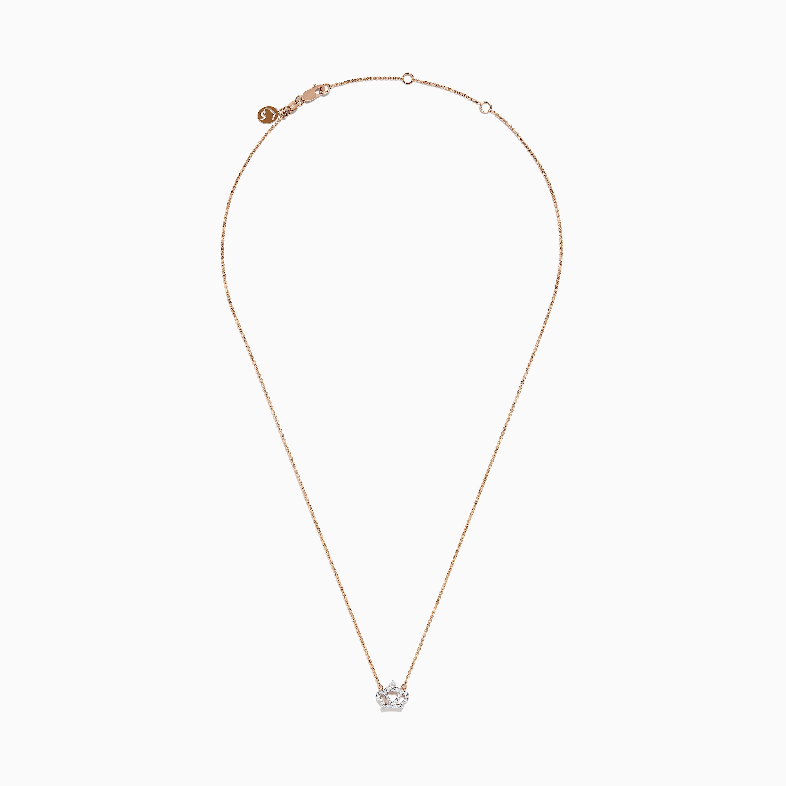 Novelty 14K Rose Gold Diamond Crown Necklace