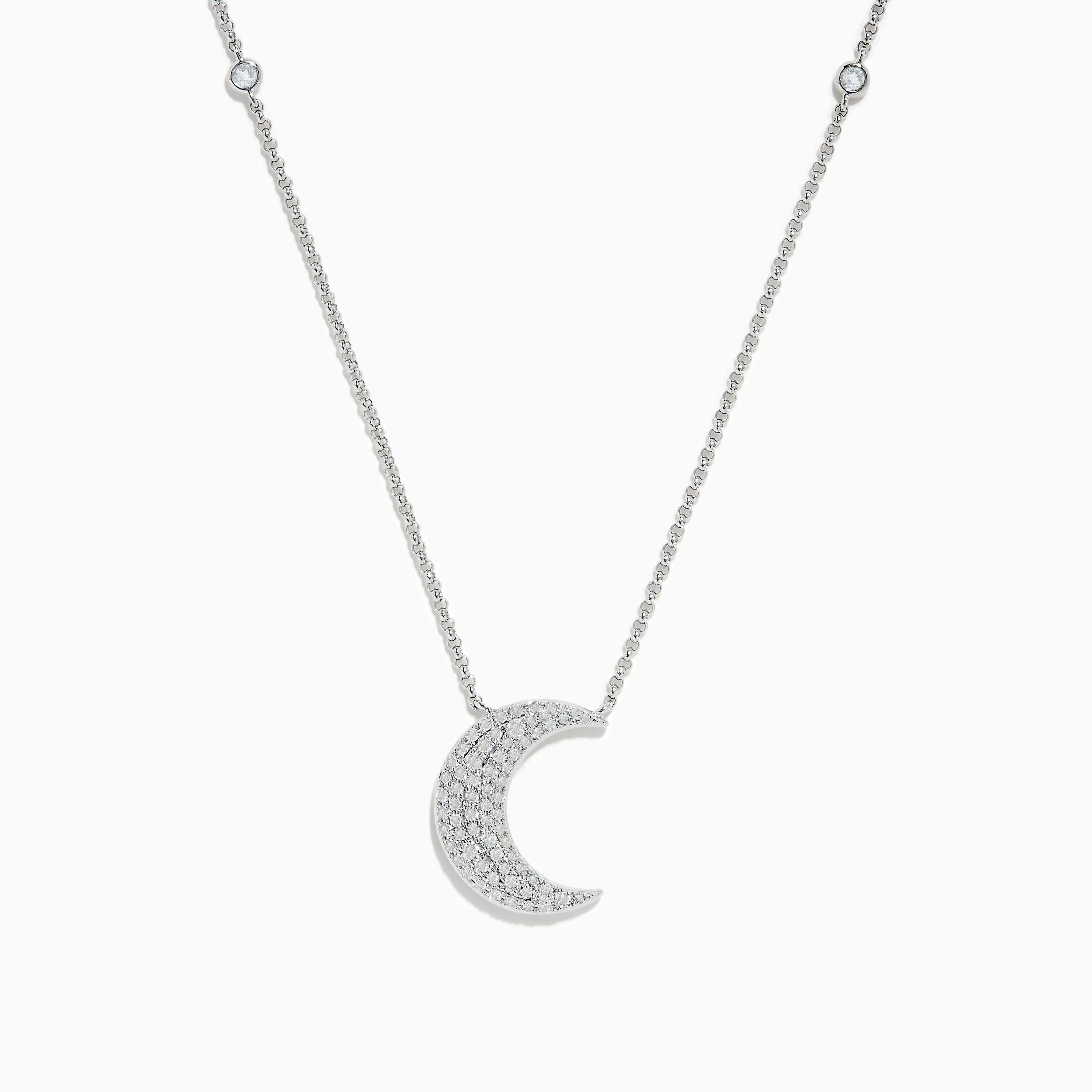 Novelty 14K White Gold Diamond Crescent Moon Necklace