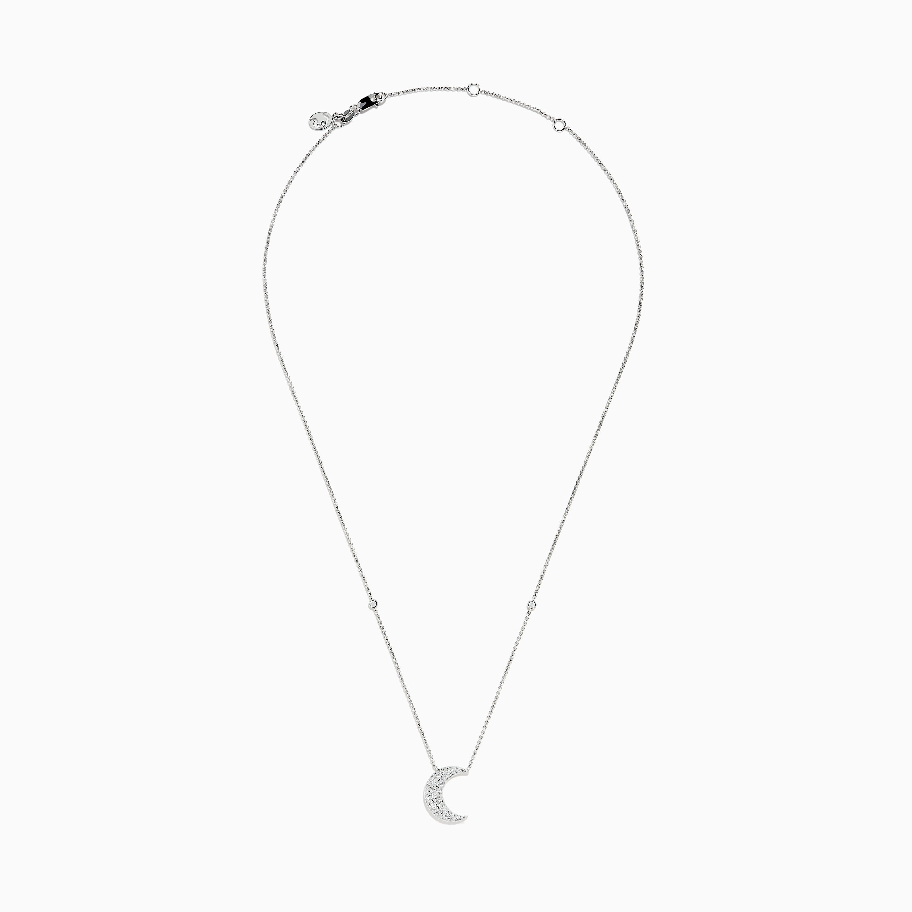 Novelty 14K White Gold Diamond Crescent Moon Necklace