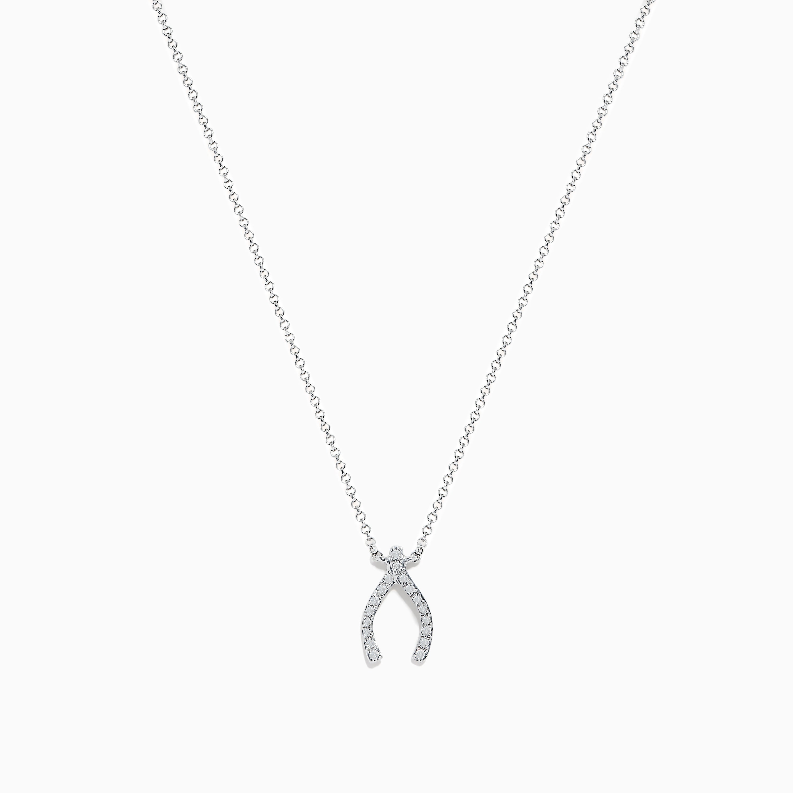 Novelty 14K White Gold Diamond Wishbone Necklace