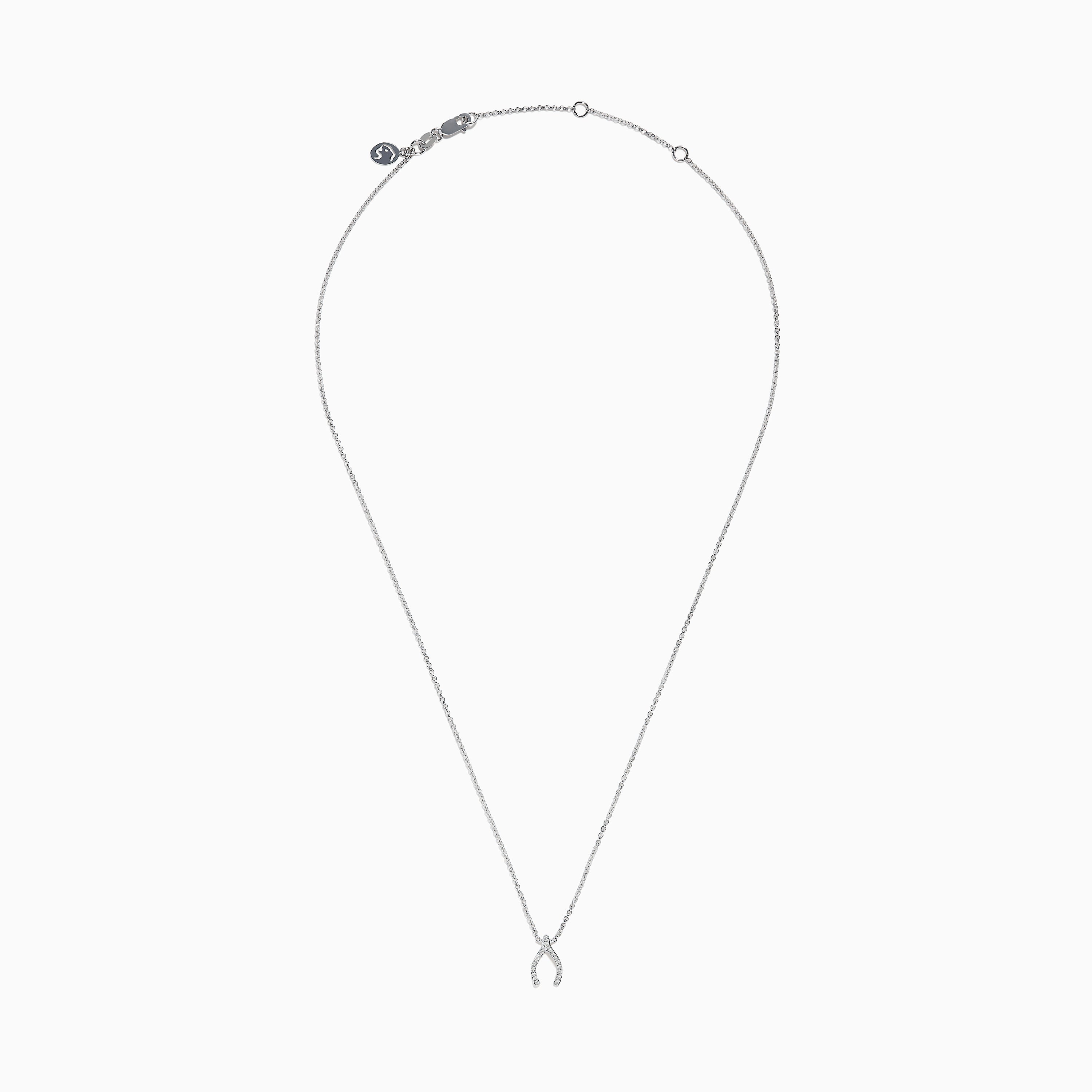 Novelty 14K White Gold Diamond Wishbone Necklace