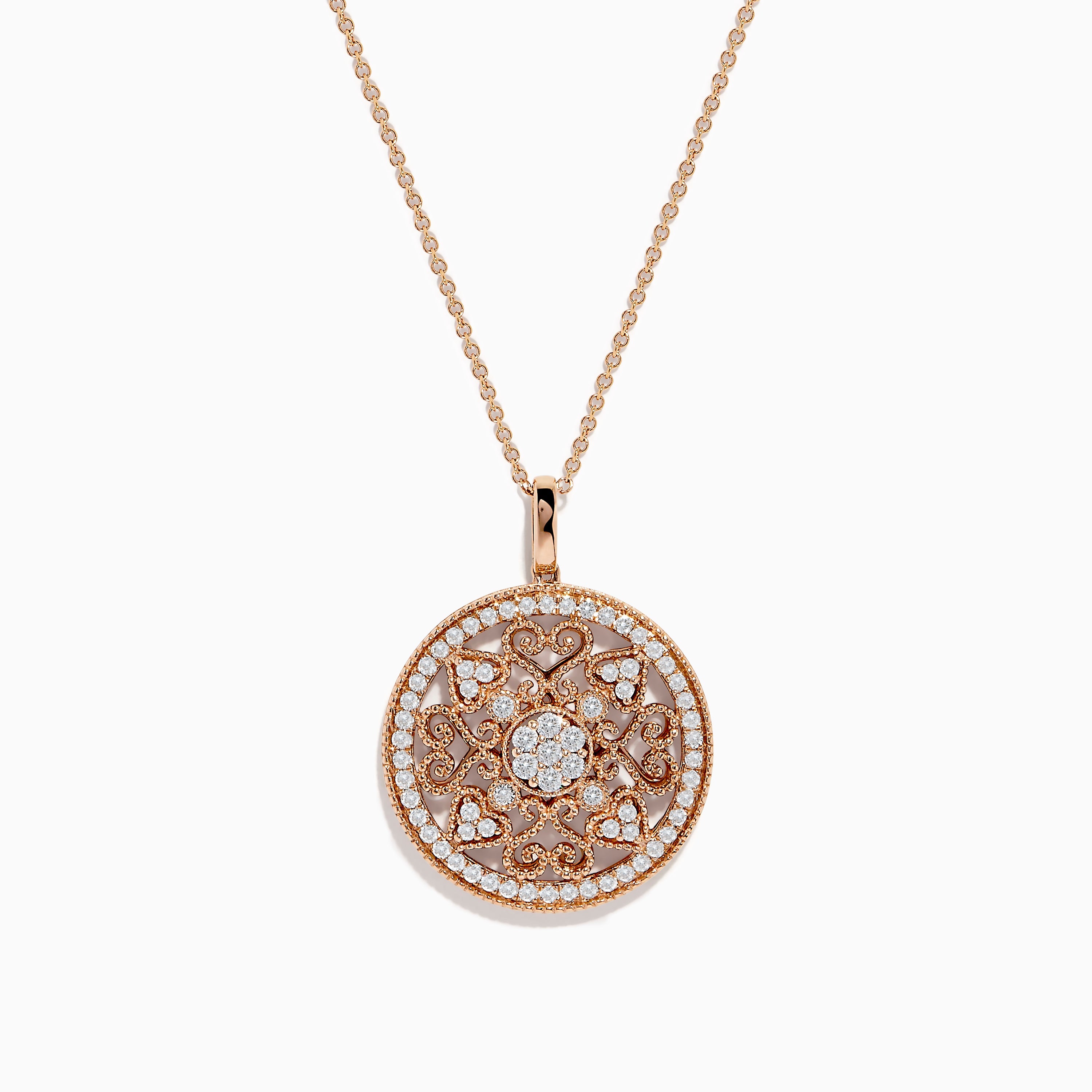 Pave Rose 14K Rose Gold Diamond Medallion Pendant