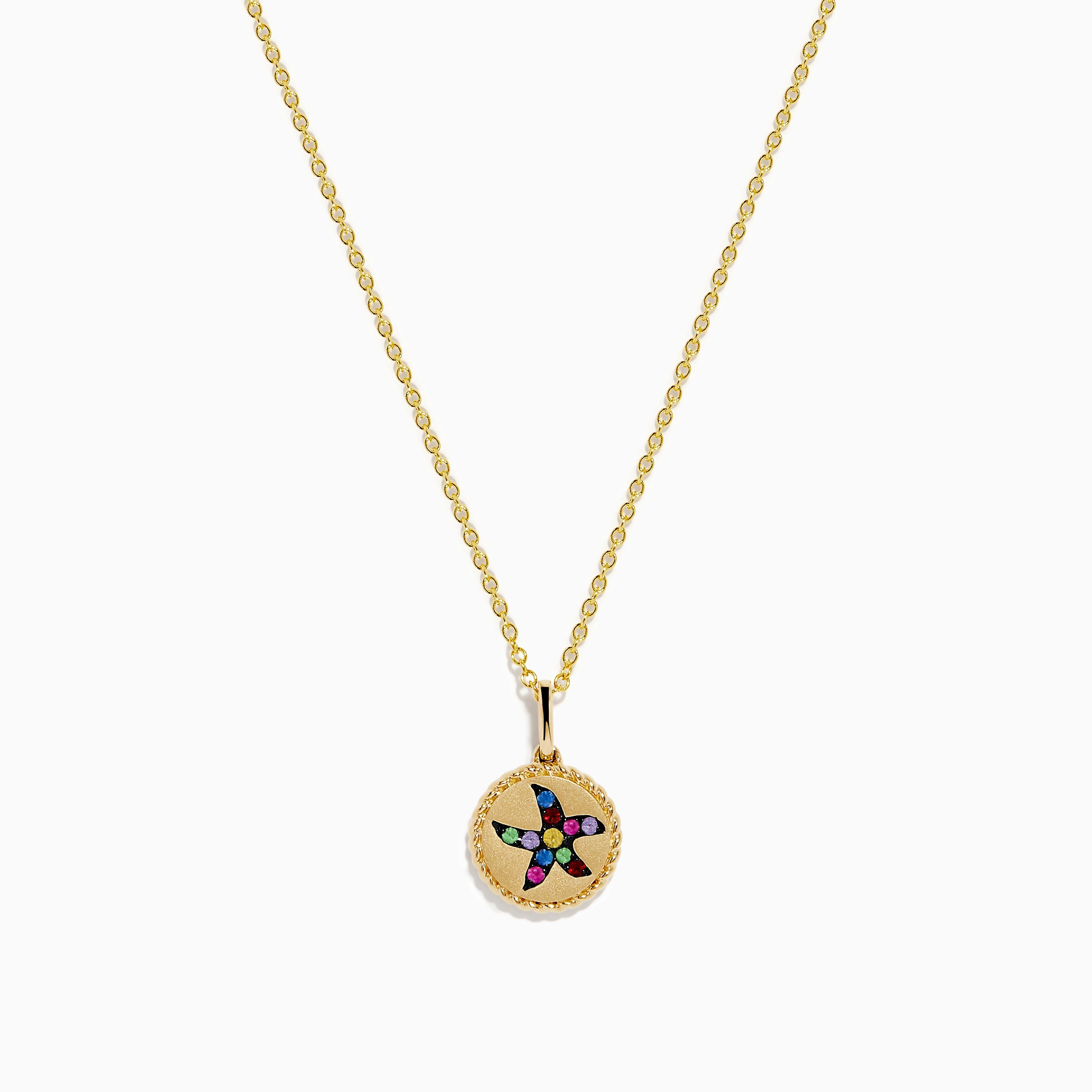 Water Colors 14K Yellow Gold Multi Sapphire Starfish Pendant