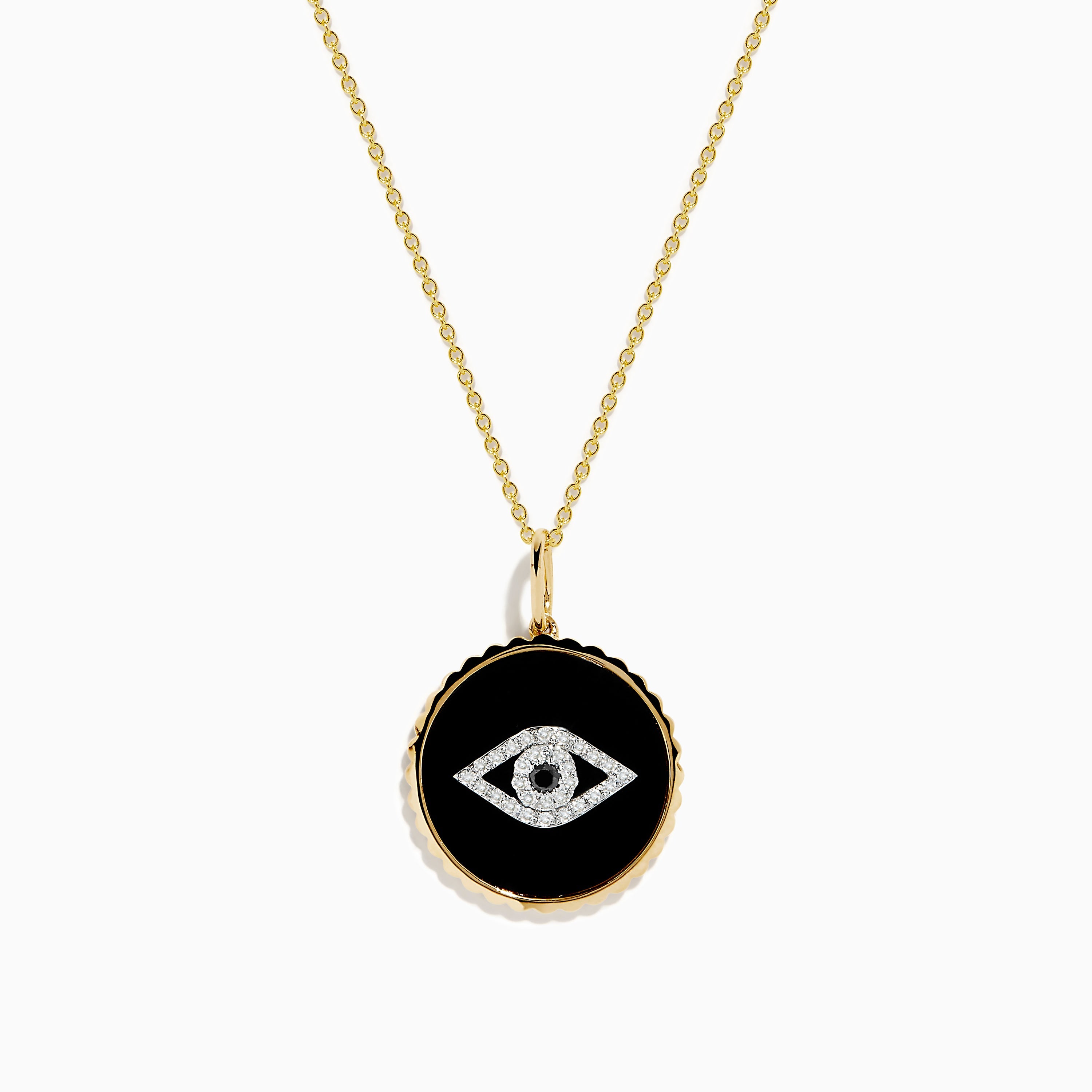 Novelty 14K Yellow Gold Black Agate and Diamond Evil Eye Pendant