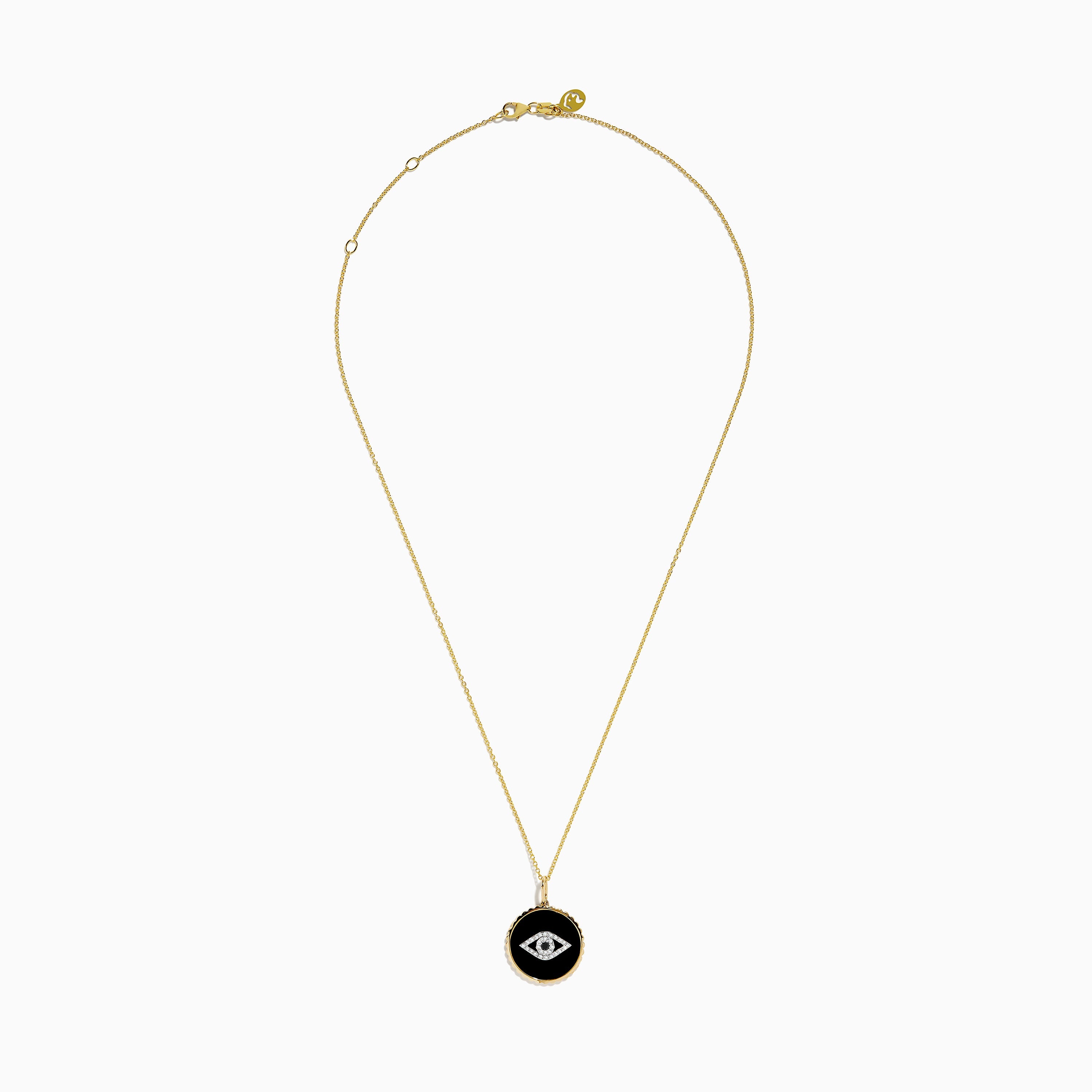 Novelty 14K Yellow Gold Black Agate and Diamond Evil Eye Pendant