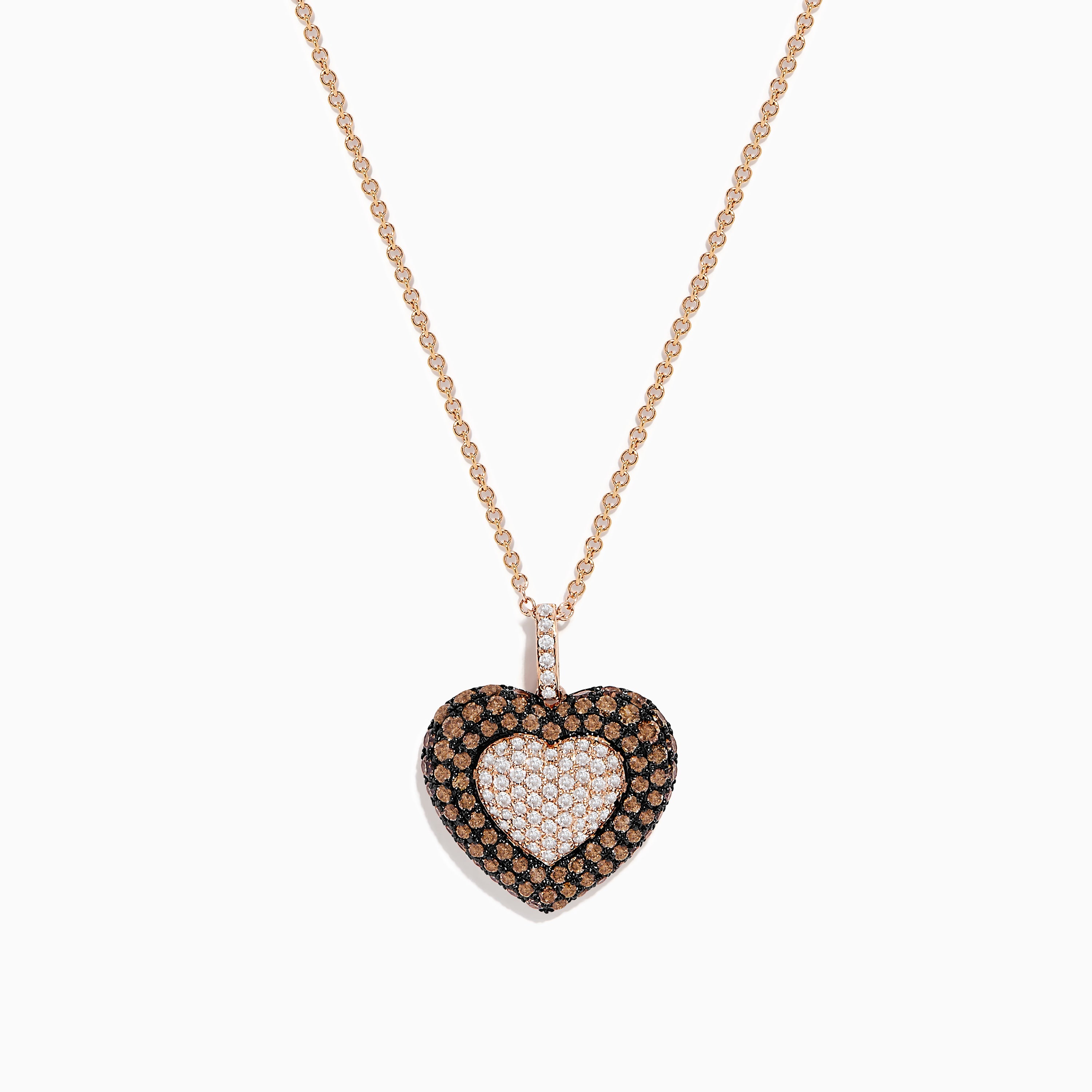 Novelty 14K Rose Gold Espresso and Diamond Heart Pendant