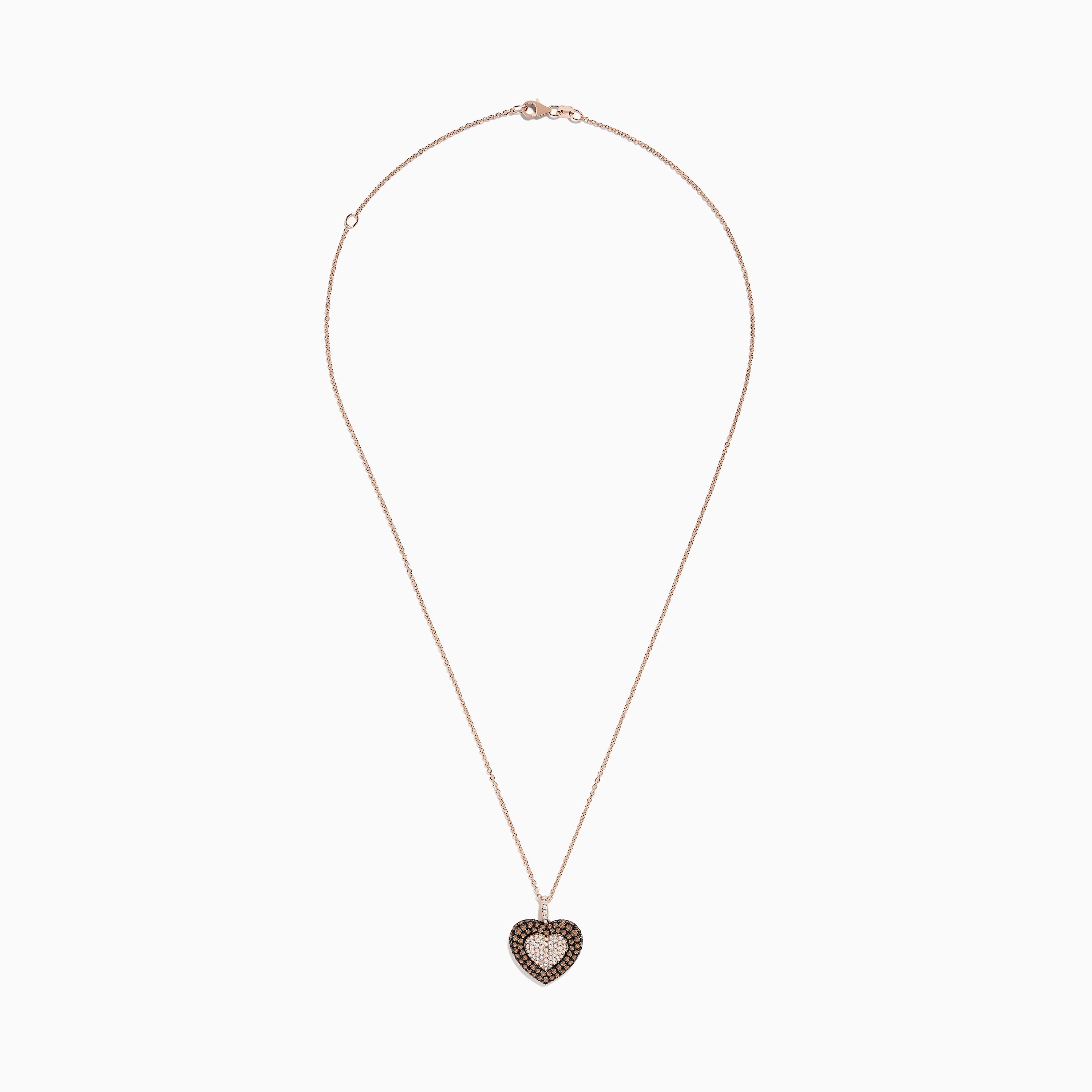 Novelty 14K Rose Gold Espresso and Diamond Heart Pendant