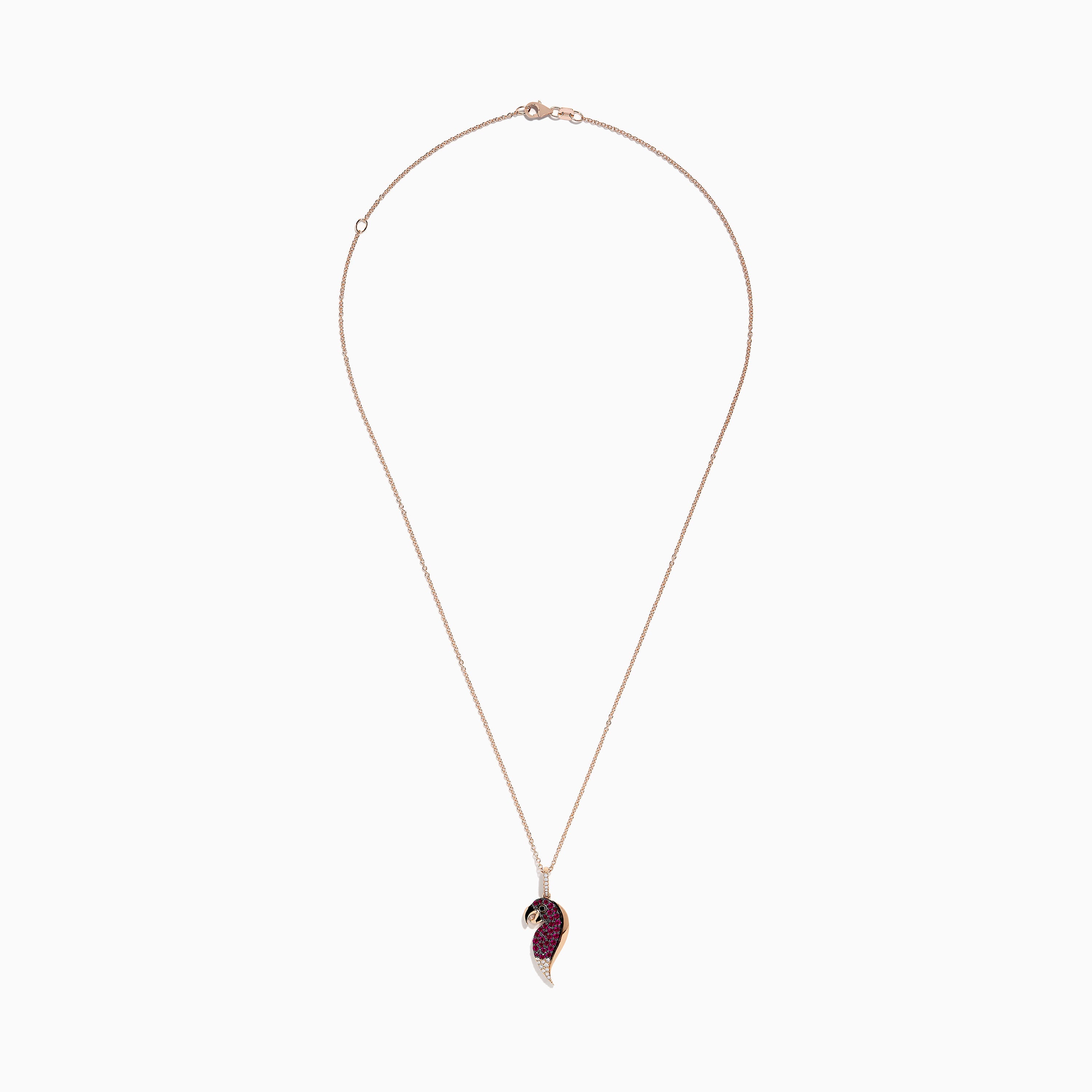 Safari 14K Rose Gold Ruby, White and Black Diamond Parrot Pendant