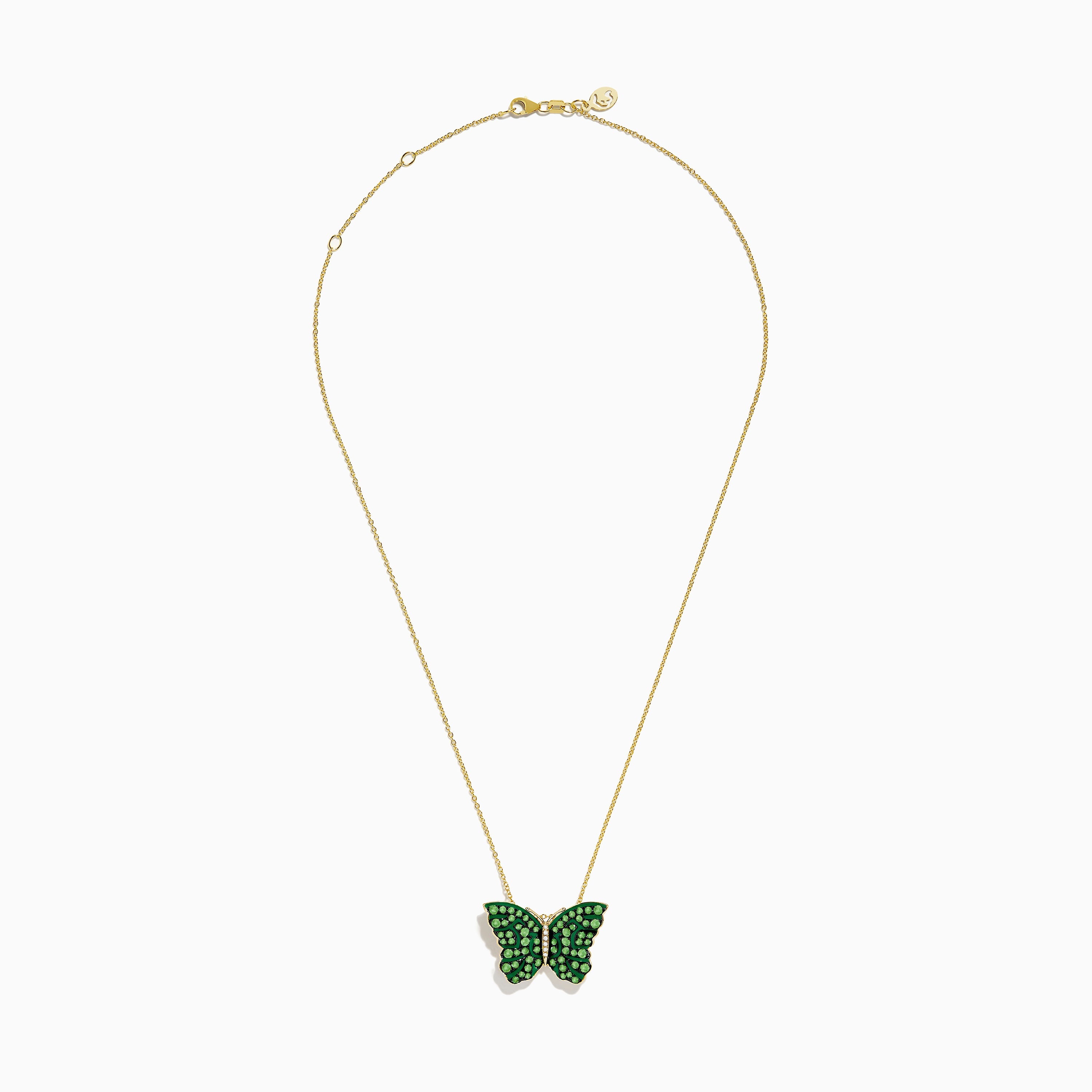 Nature 14K Yellow Gold Tsavorite and Diamond Butterfly Pendant