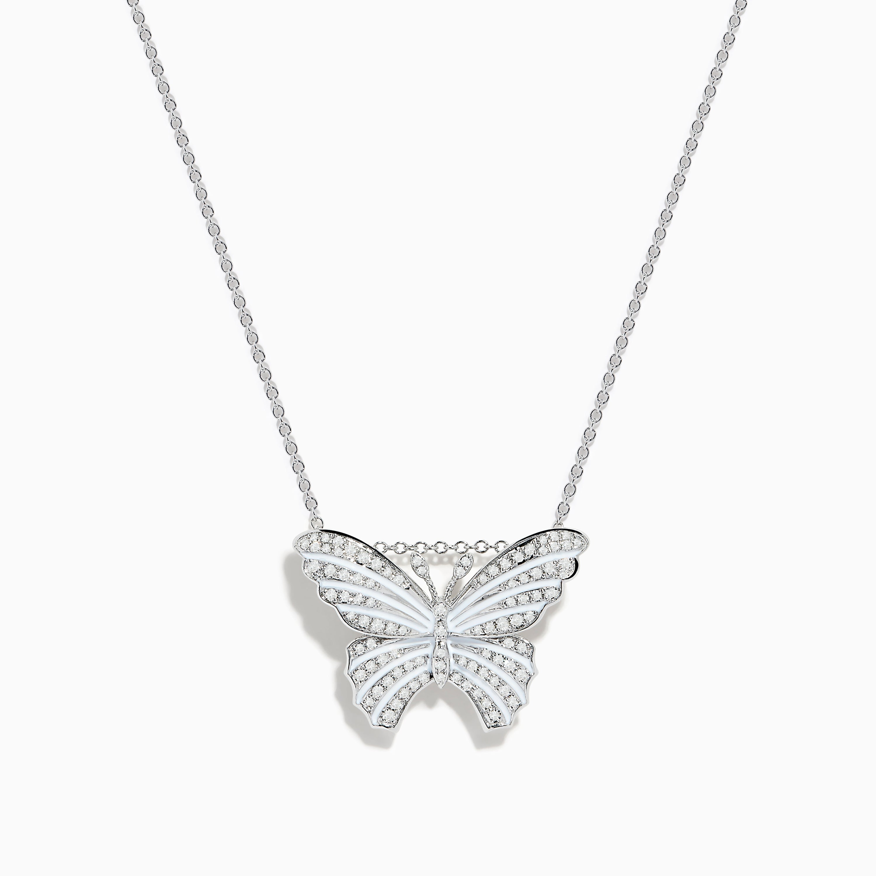 Nature 14K White Gold Diamond and Enamel Butterfly Pendant