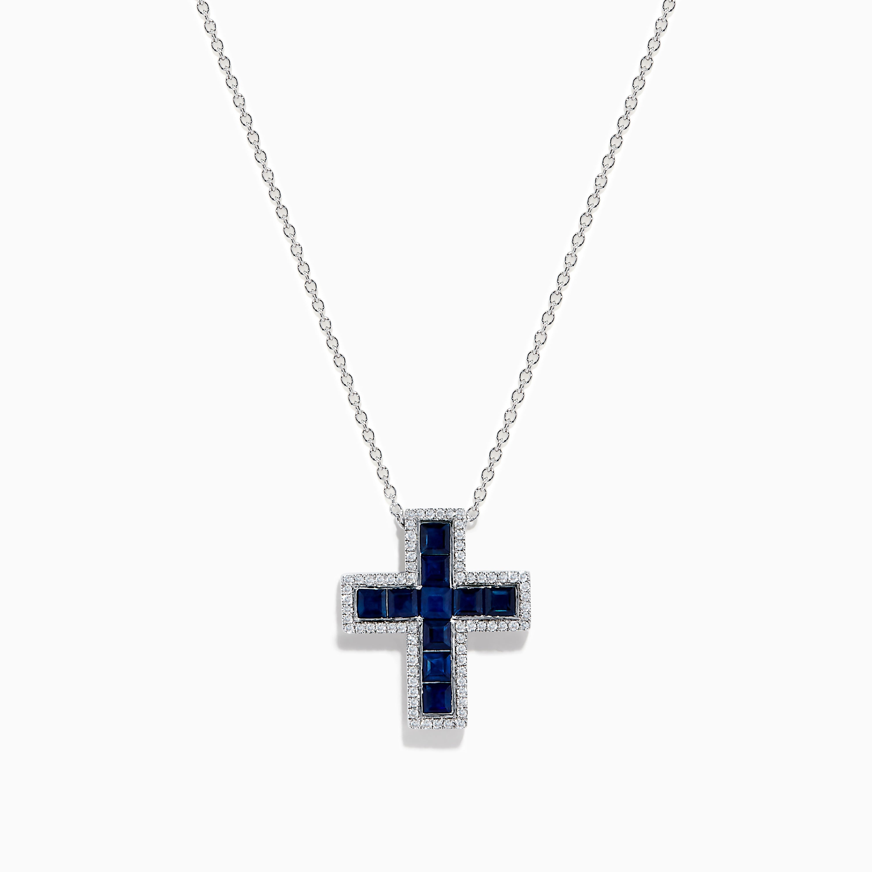 Royale Bleu 14K White Gold Sapphire and Diamond Cross Pendant