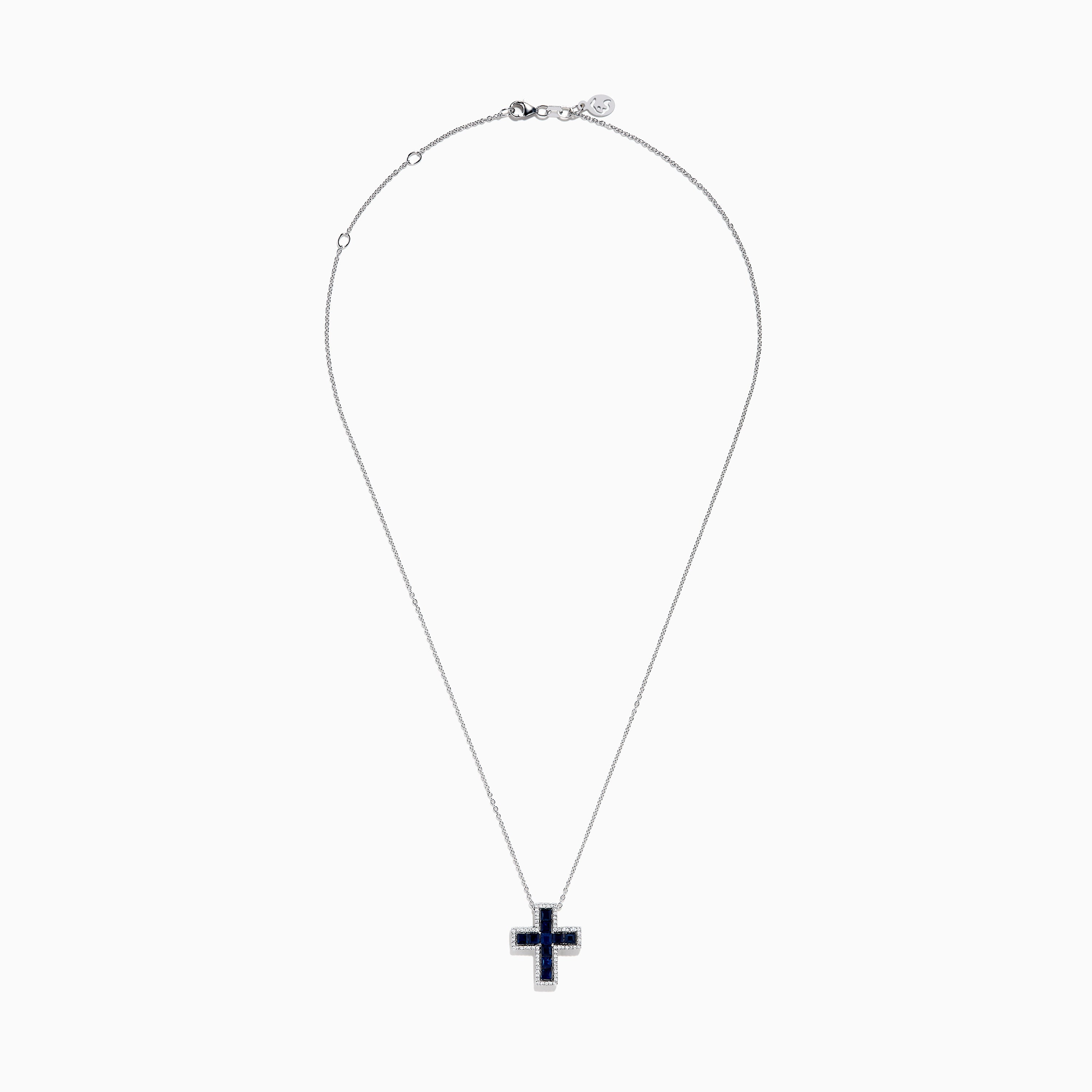 Royale Bleu 14K White Gold Sapphire and Diamond Cross Pendant