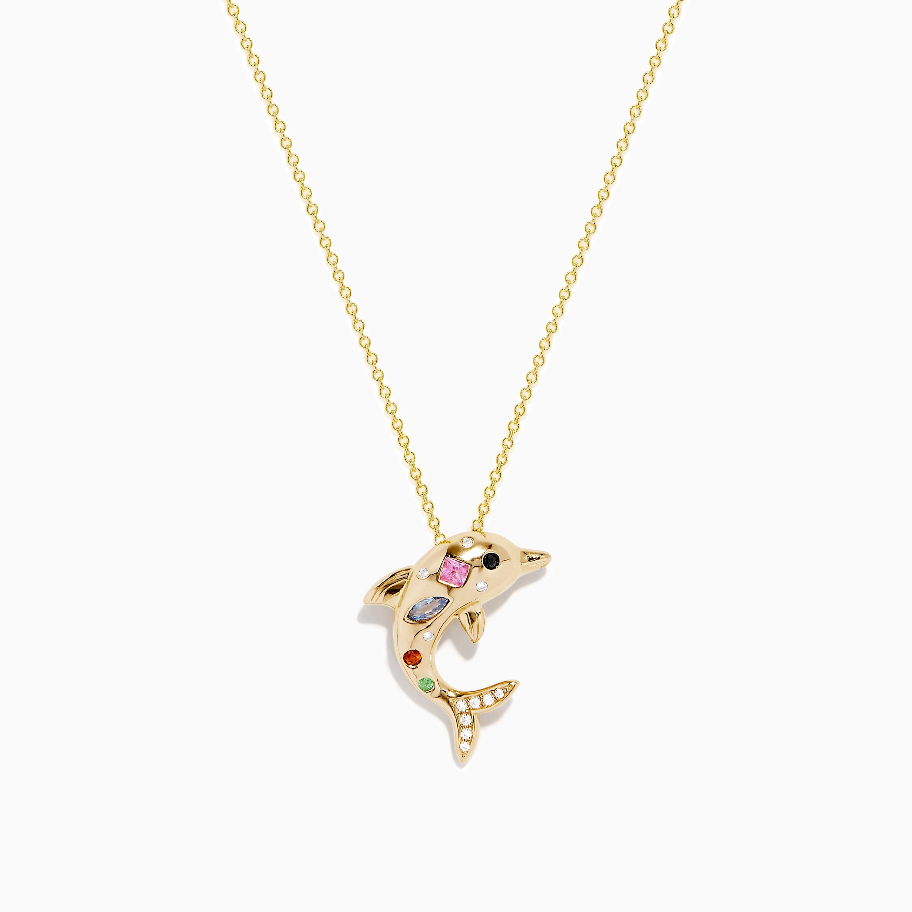 Seaside 14K Yellow Gold Multi Sapphire and Diamond Dolphin Pendant