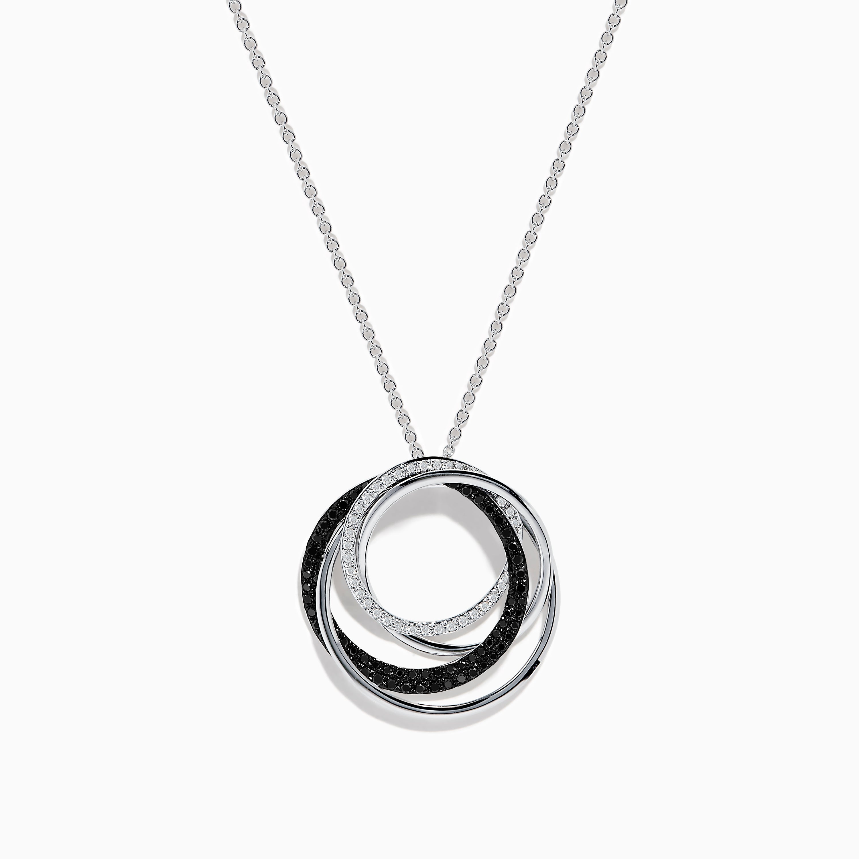 14K White Gold White and Black Diamond Circle Pendant