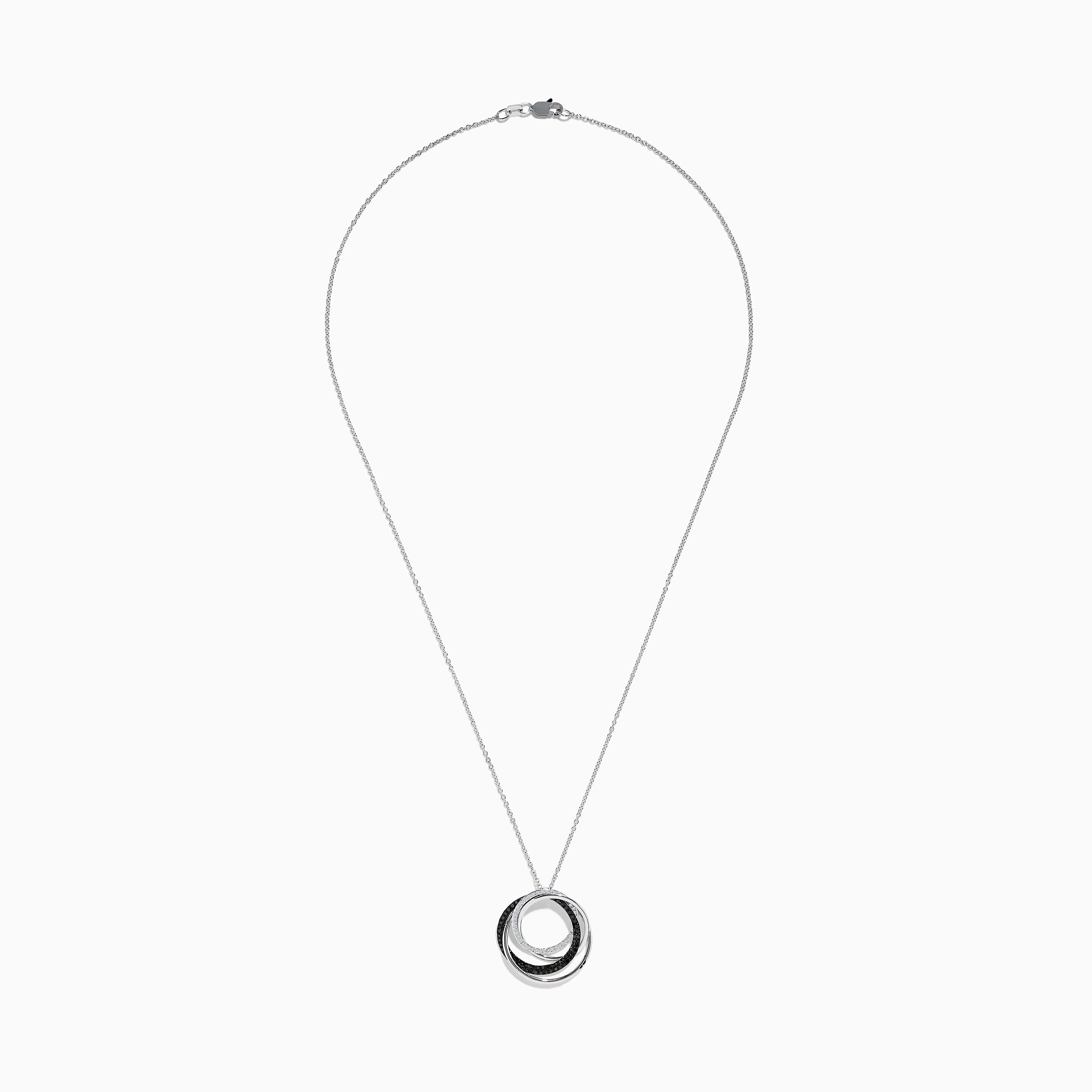 14K White Gold White and Black Diamond Circle Pendant