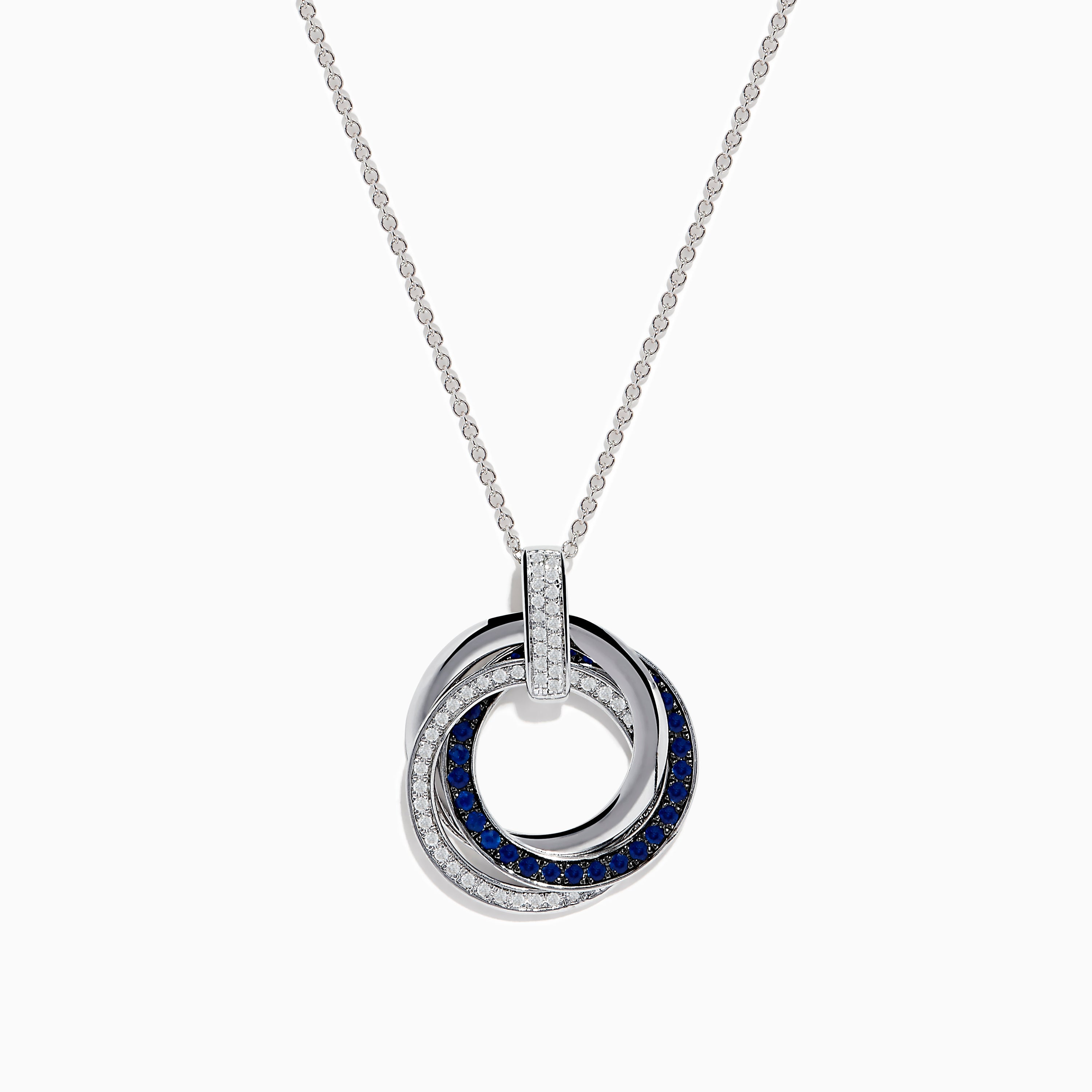 14K White Gold Blue Sapphire and Diamond Circle Pendant