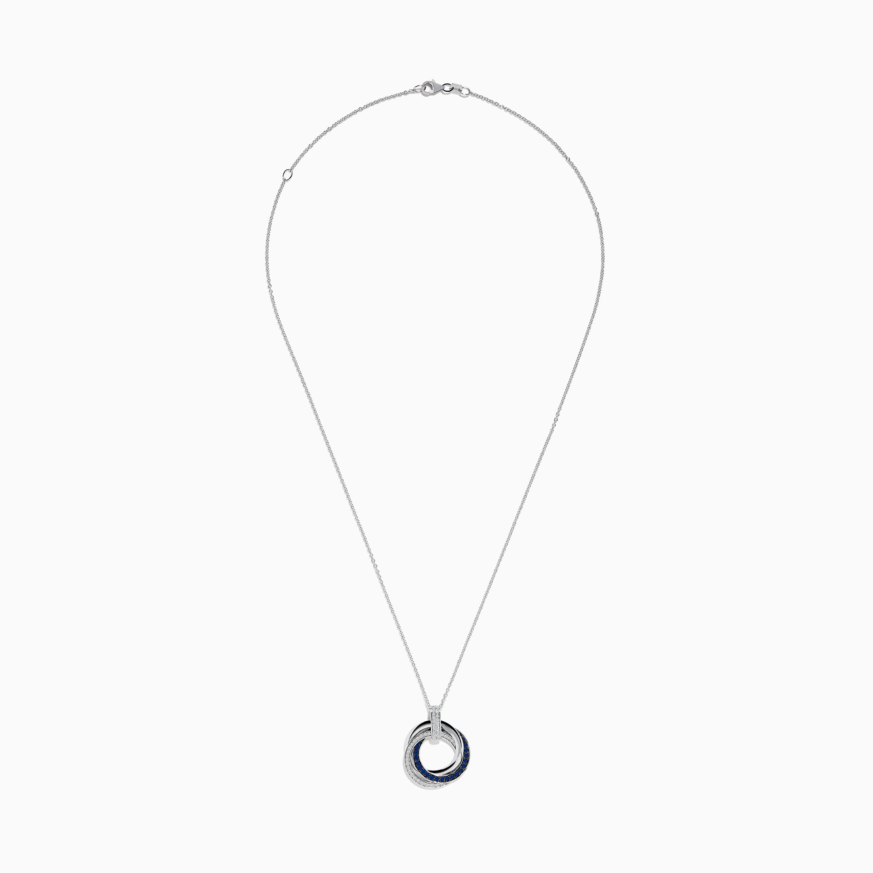 14K White Gold Blue Sapphire and Diamond Circle Pendant