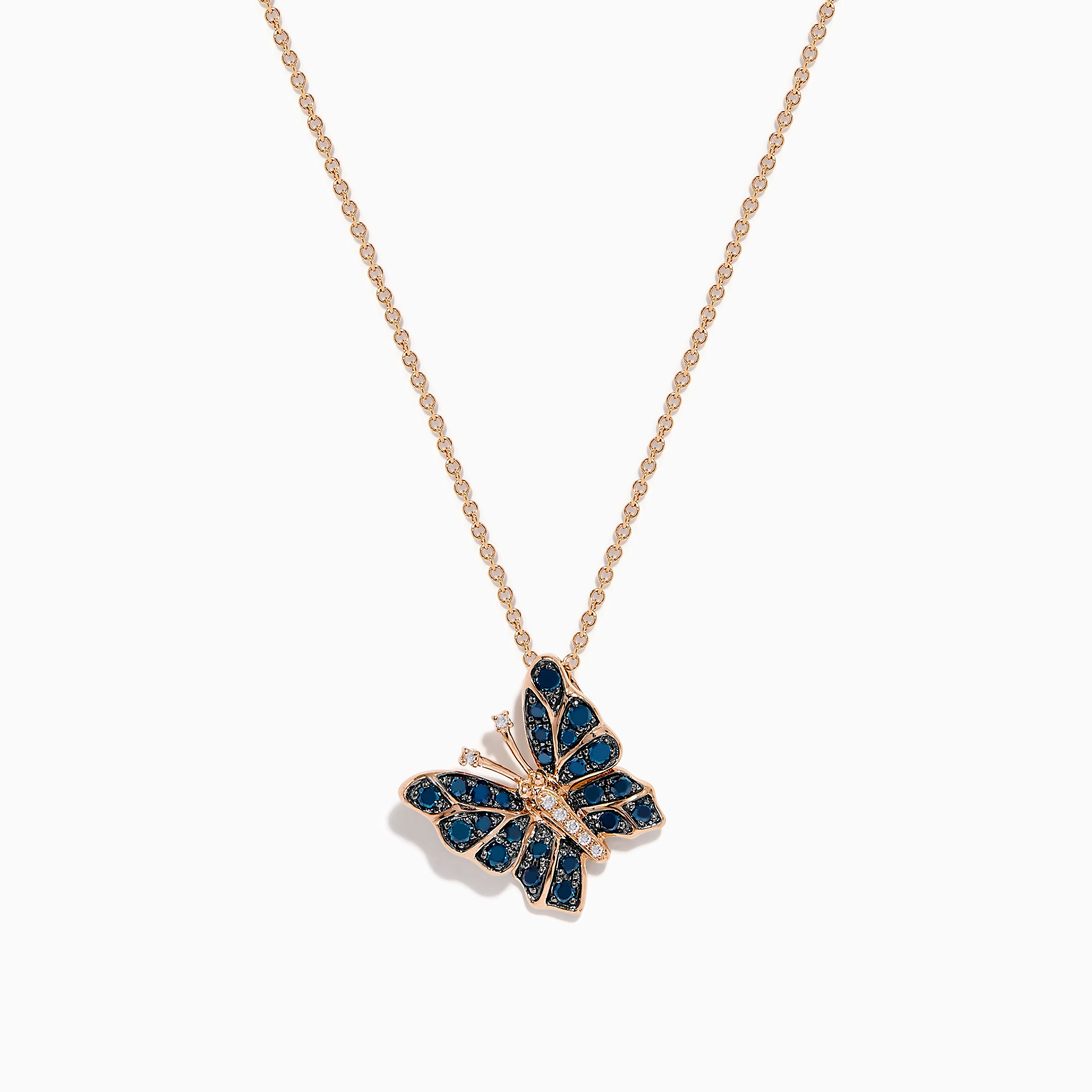 Bella Bleu 14K Rose Gold White and Blue Diamond Butterfly Pendant