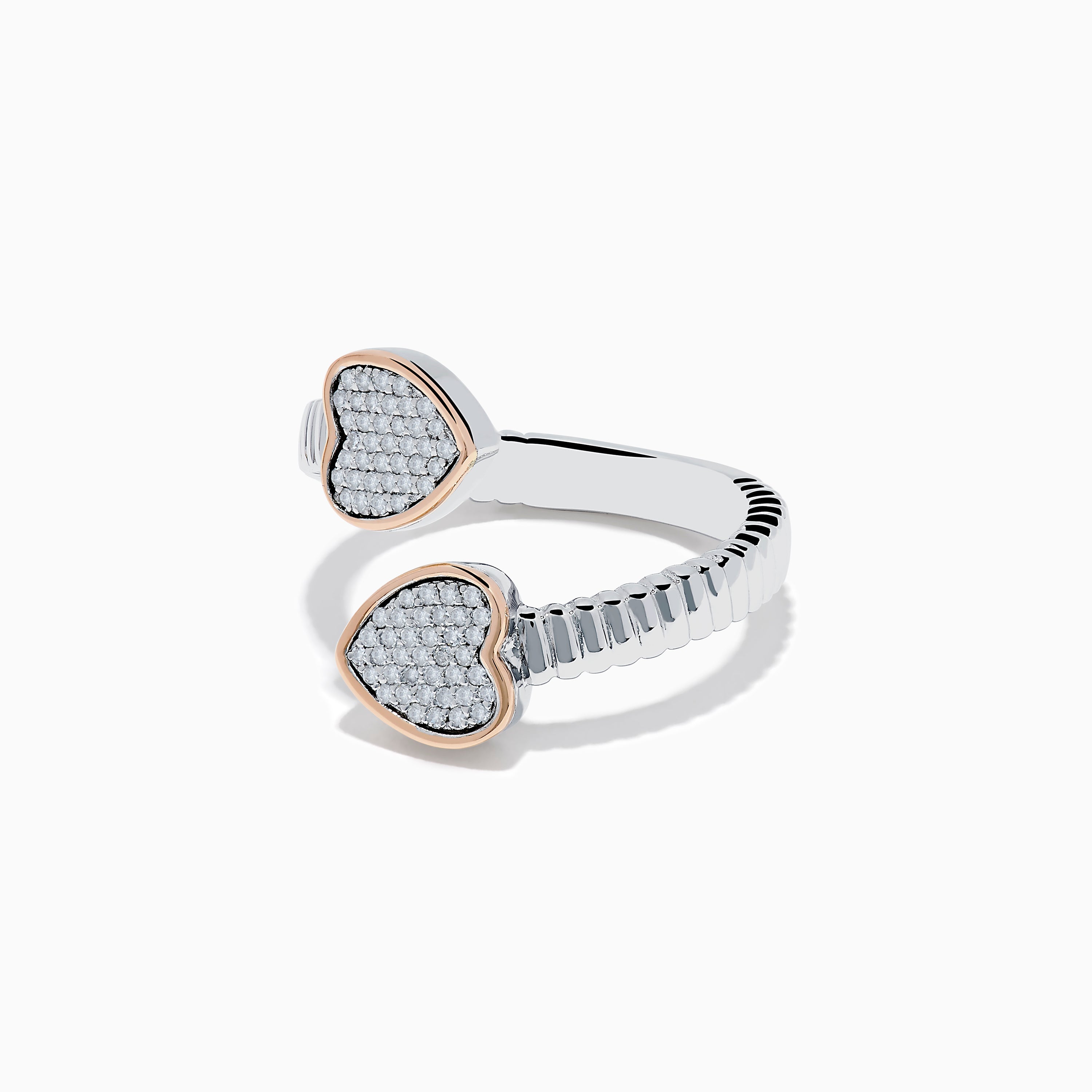 925 Sterling Silver & 14K Rose Gold Diamond Heart Bypass Ring