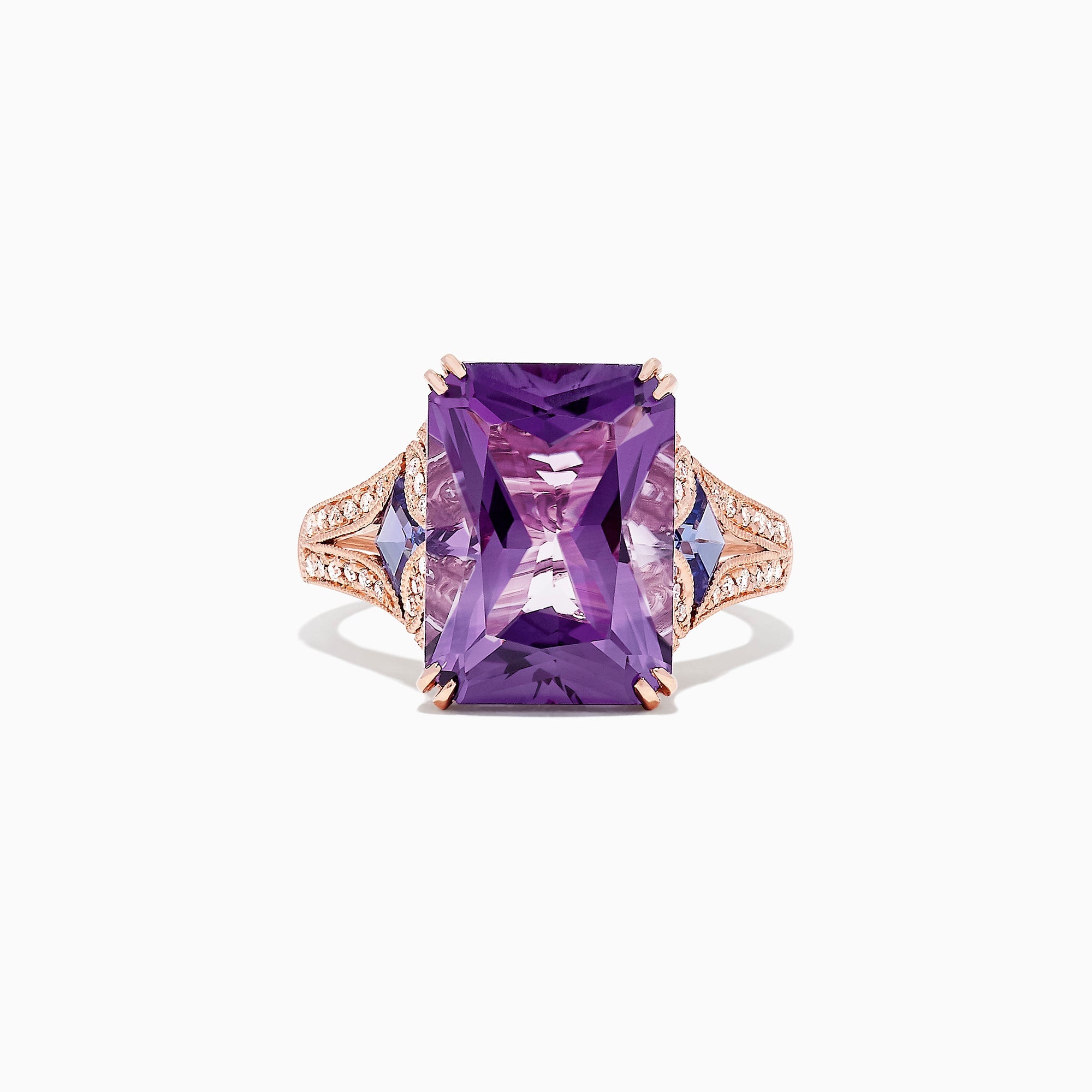 14K Rose Gold Amethyst, Tanzanite and Diamond Cocktail Ring, 7.60 TCW