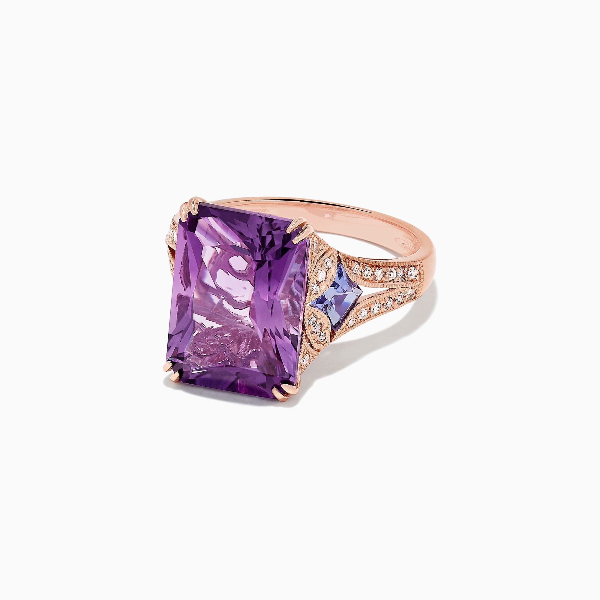 14K Rose Gold Amethyst, Tanzanite and Diamond Cocktail Ring, 7.60 TCW