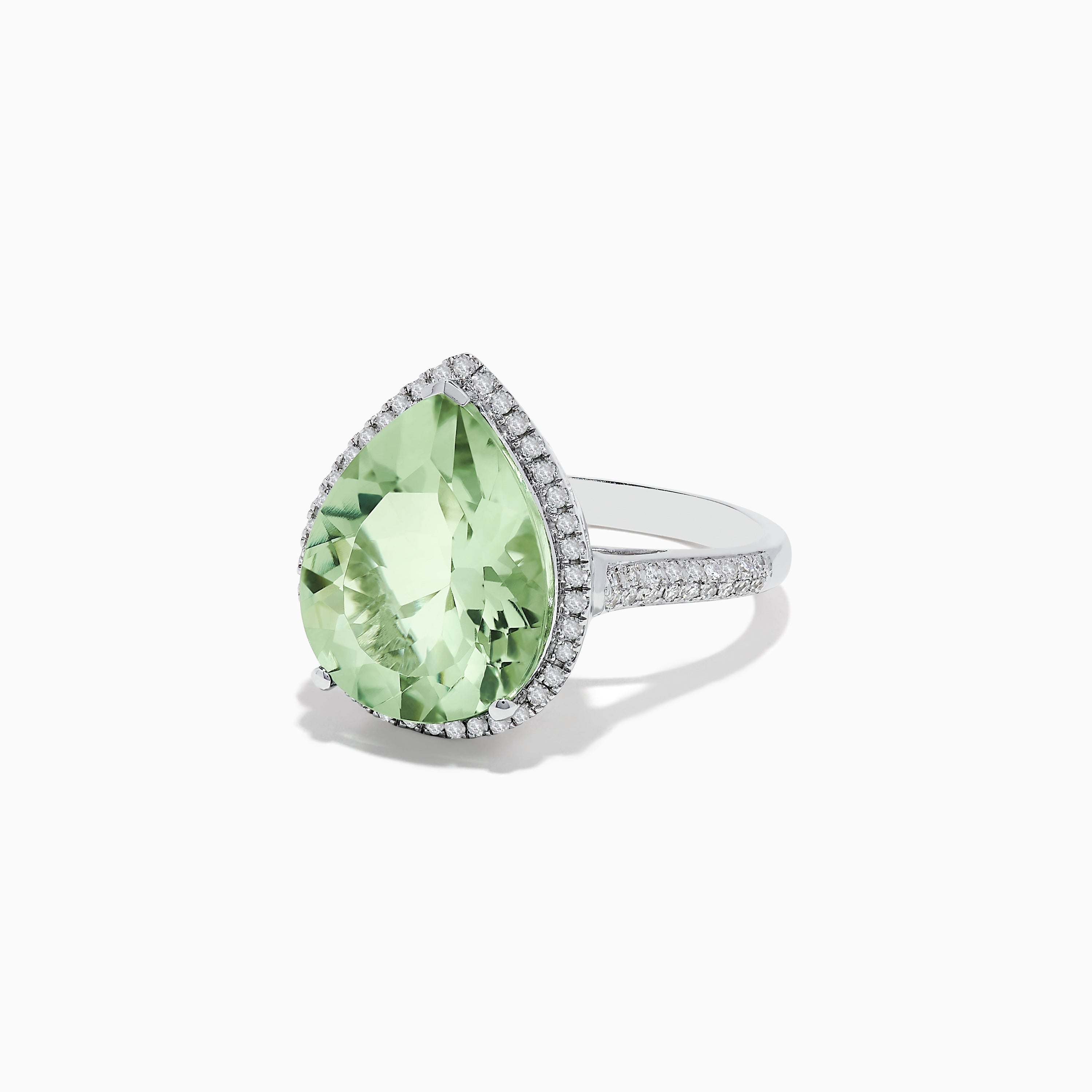 14K White Gold Green Amethyst and Diamond Ring, 7.37 TCW