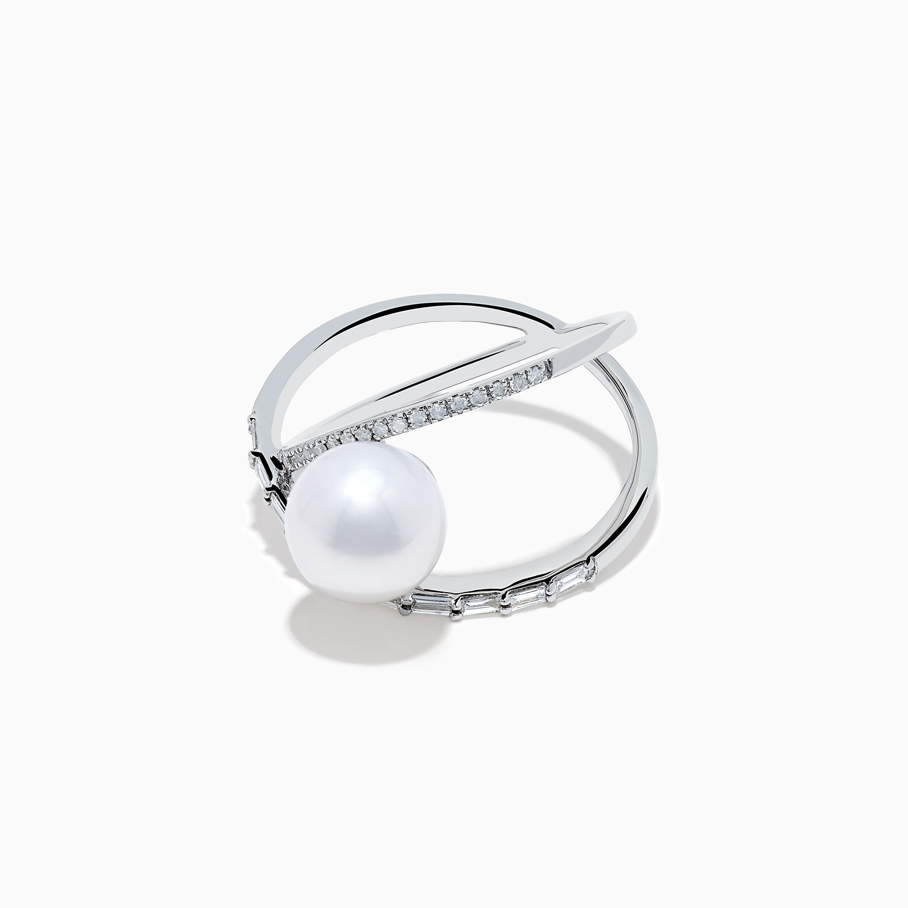 14K White Gold Fresh Water Pearl and Diamond Crossover Ring