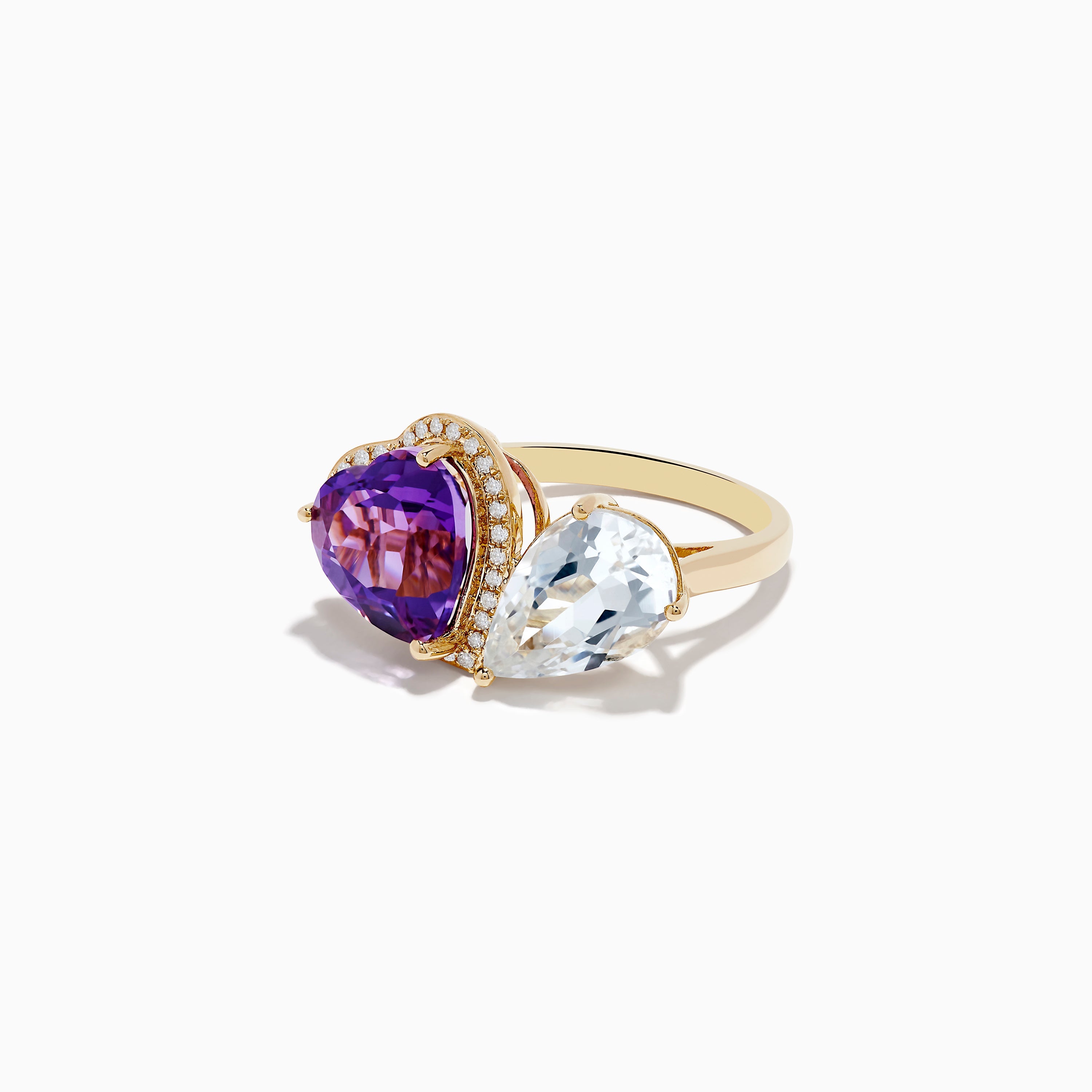 14K Yellow Gold Amethyst, White Topaz, and Diamond Toi Et MoiRing