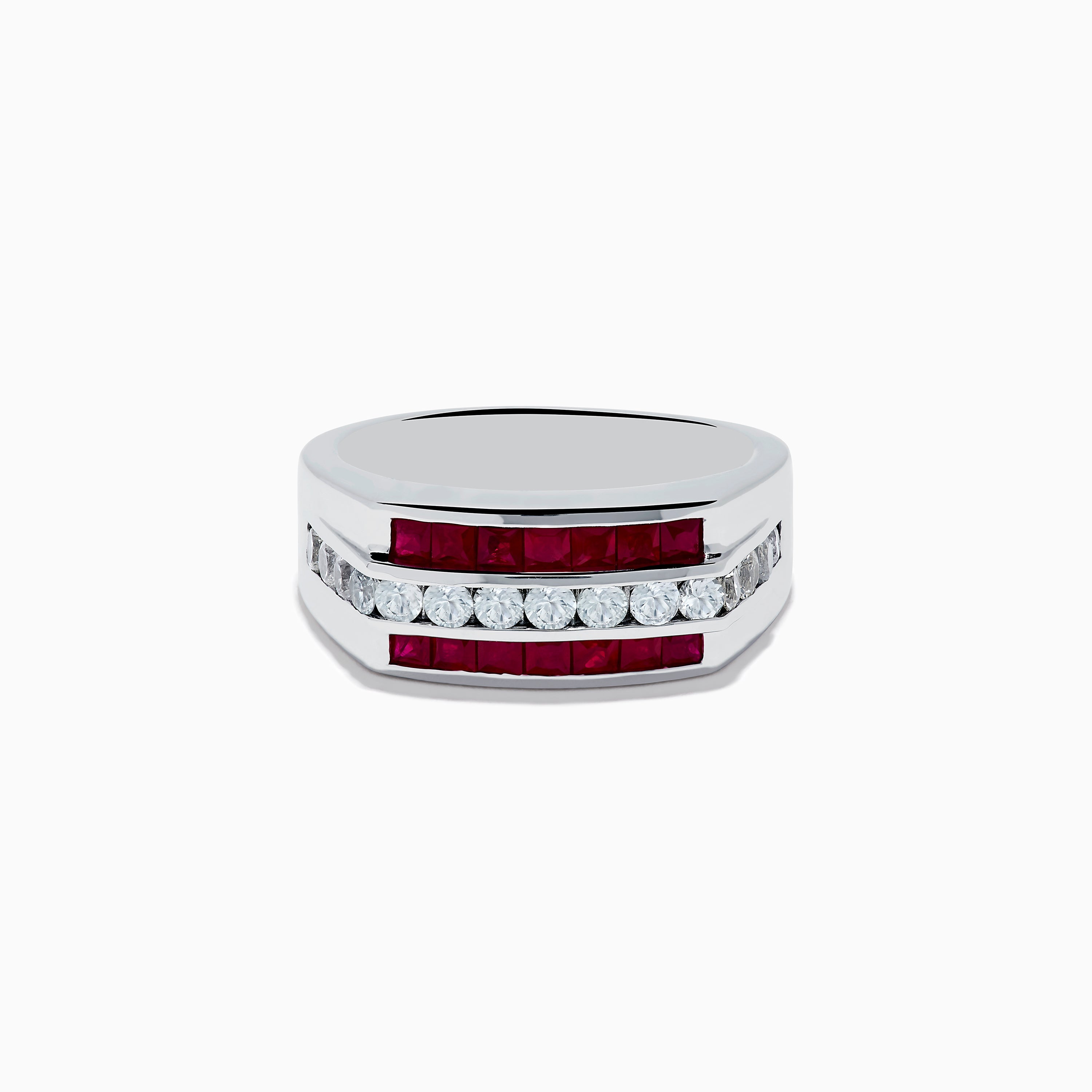 Men's 925 Sterling Silver Ruby and White Sapphire Ring