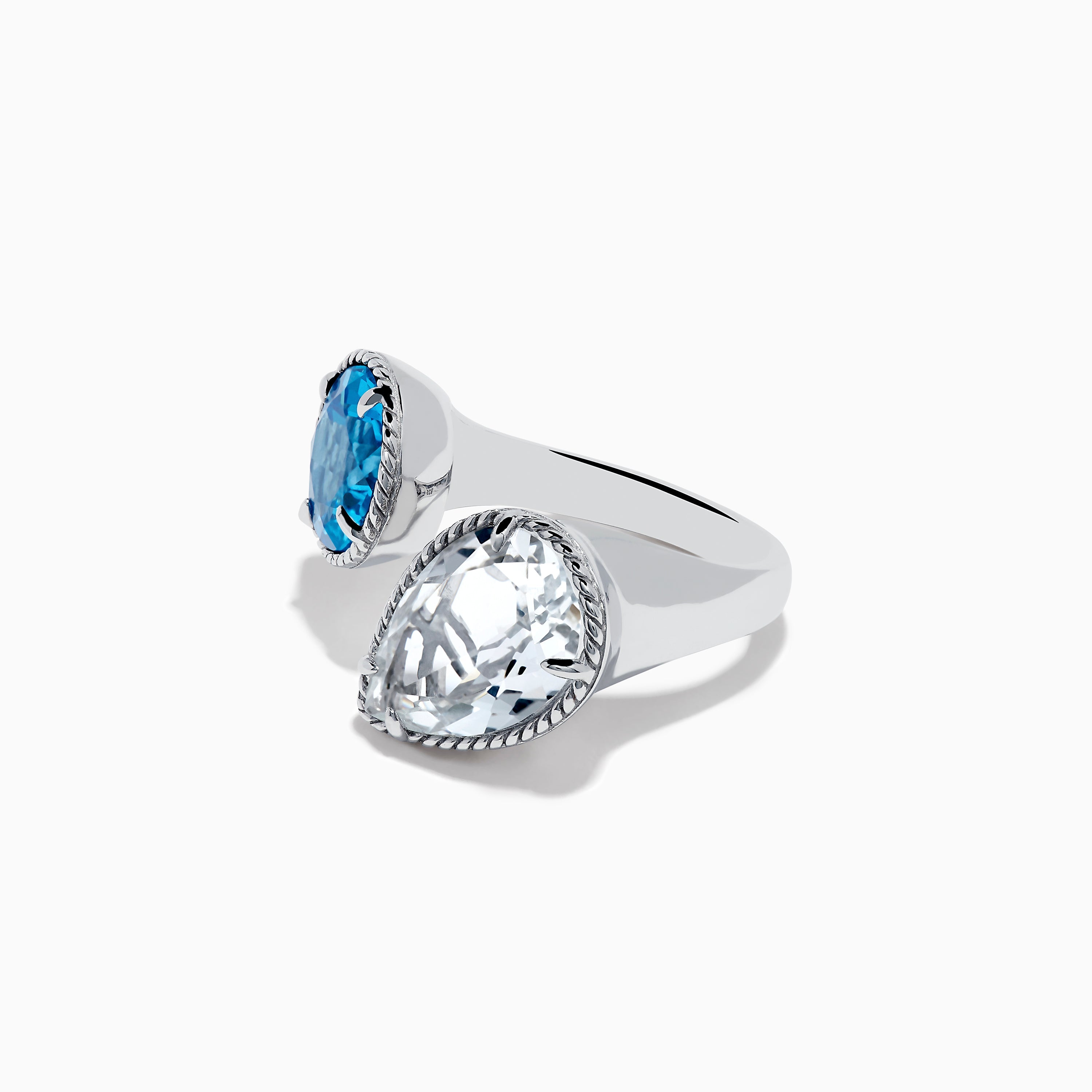 925 Sterling Silver Blue Topaz, White Topaz Toi Et Moi Ring