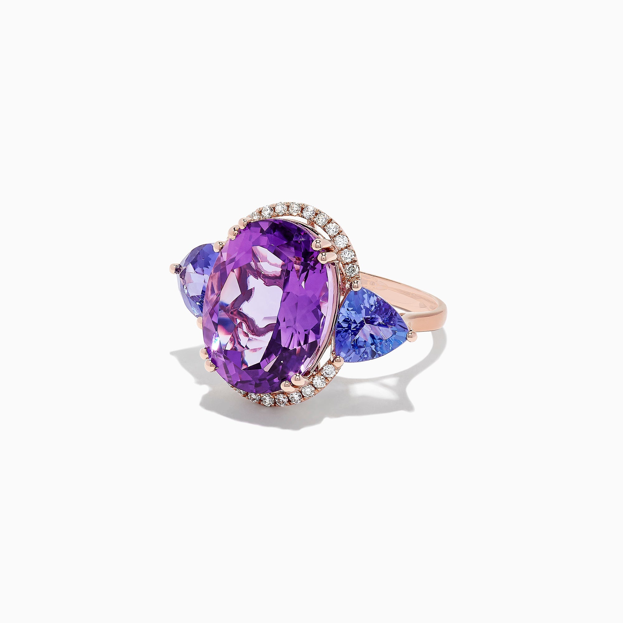 14K Rose Gold Amethyst, Tanzanite and Diamond Ring, 10.28 TCW