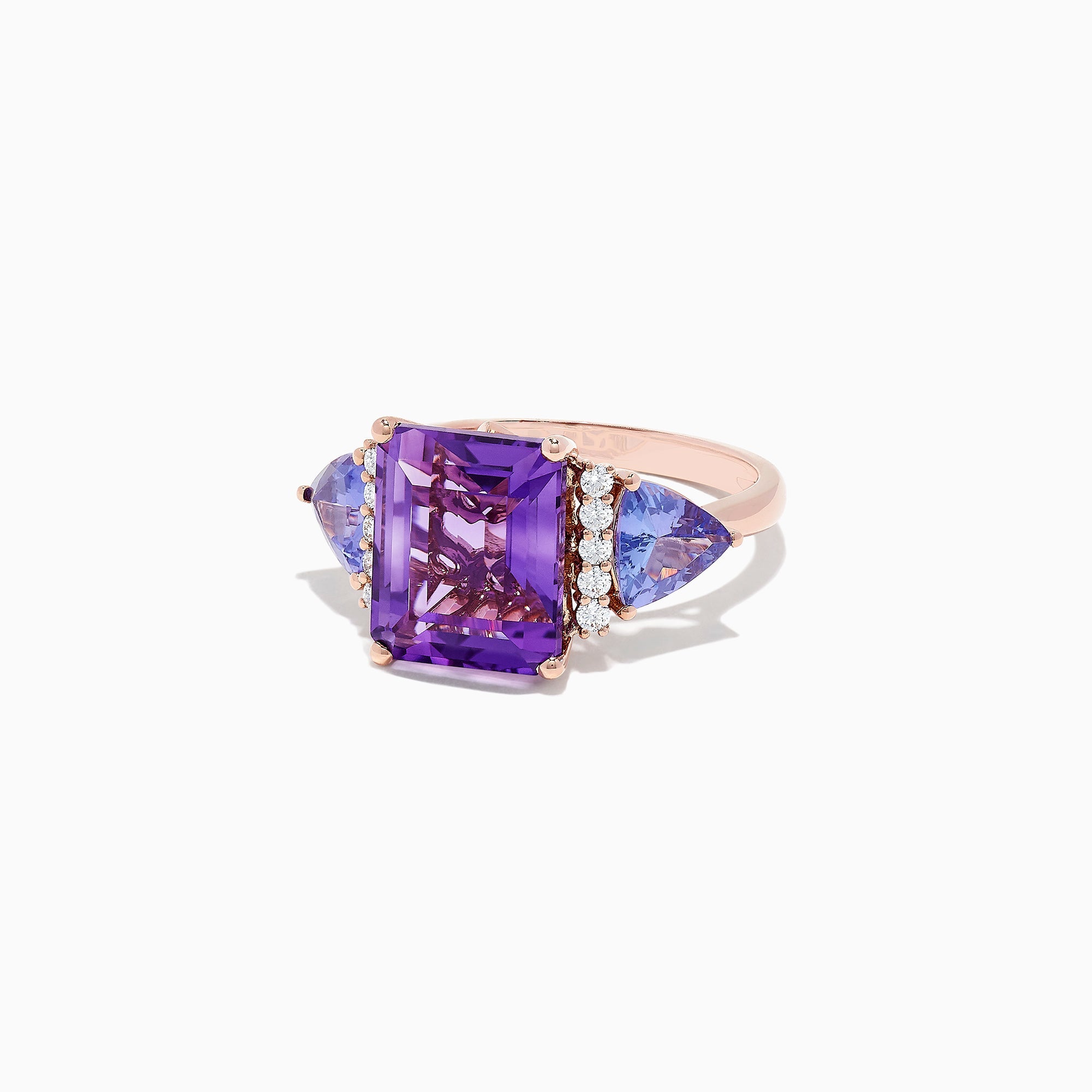 14K Rose Gold Amethyst, Tanzanite and Diamond Ring, 7.49 TCW