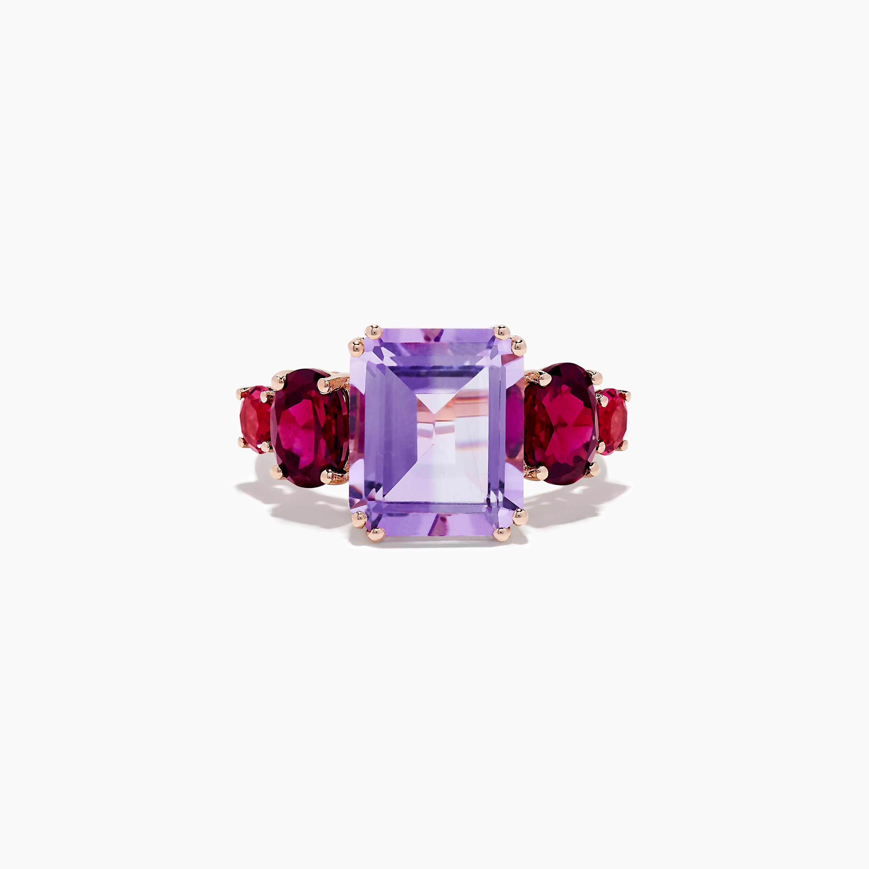 14K Rose Gold Amethyst, Rhodolite and Pink Tourmaline Ring