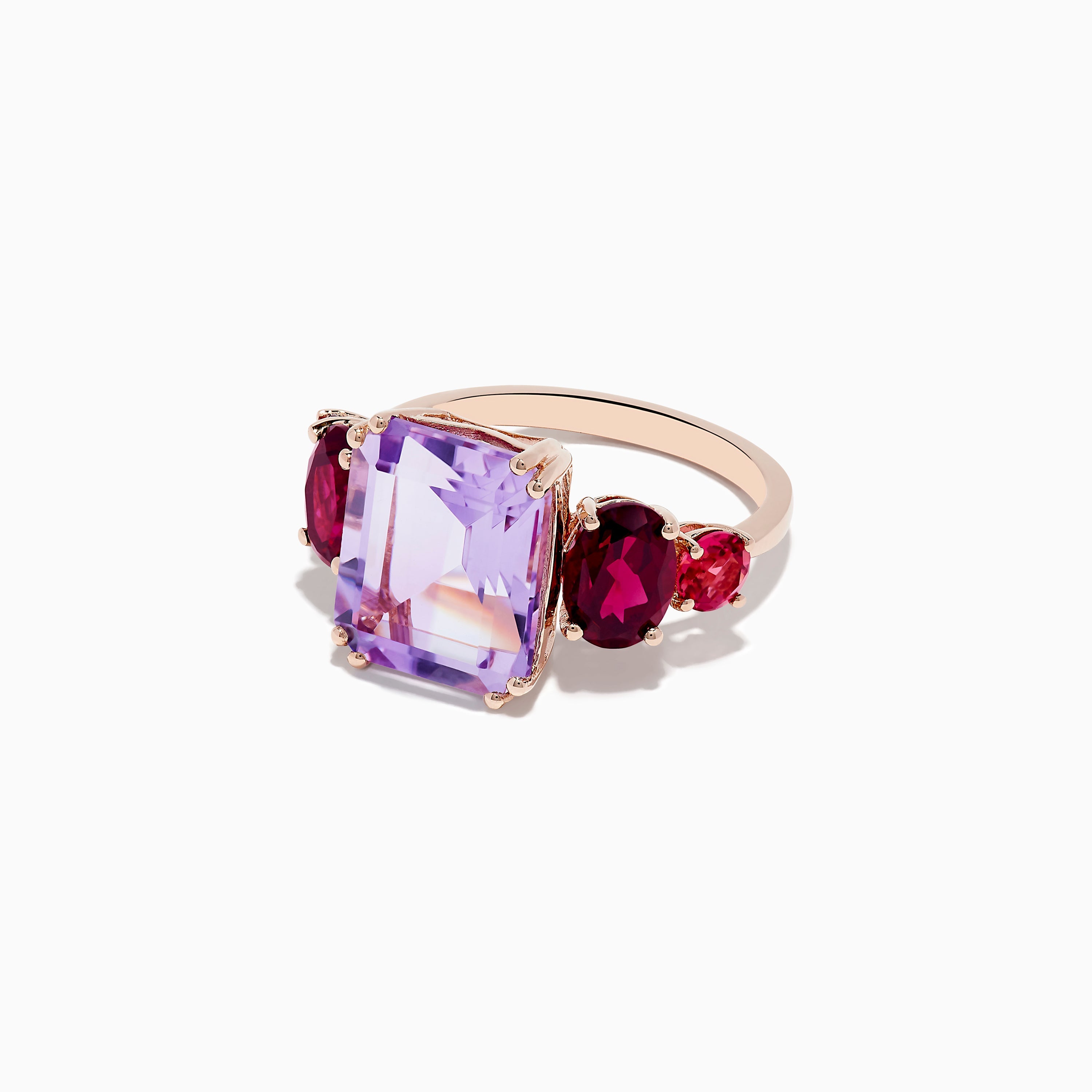 14K Rose Gold Amethyst, Rhodolite and Pink Tourmaline Ring