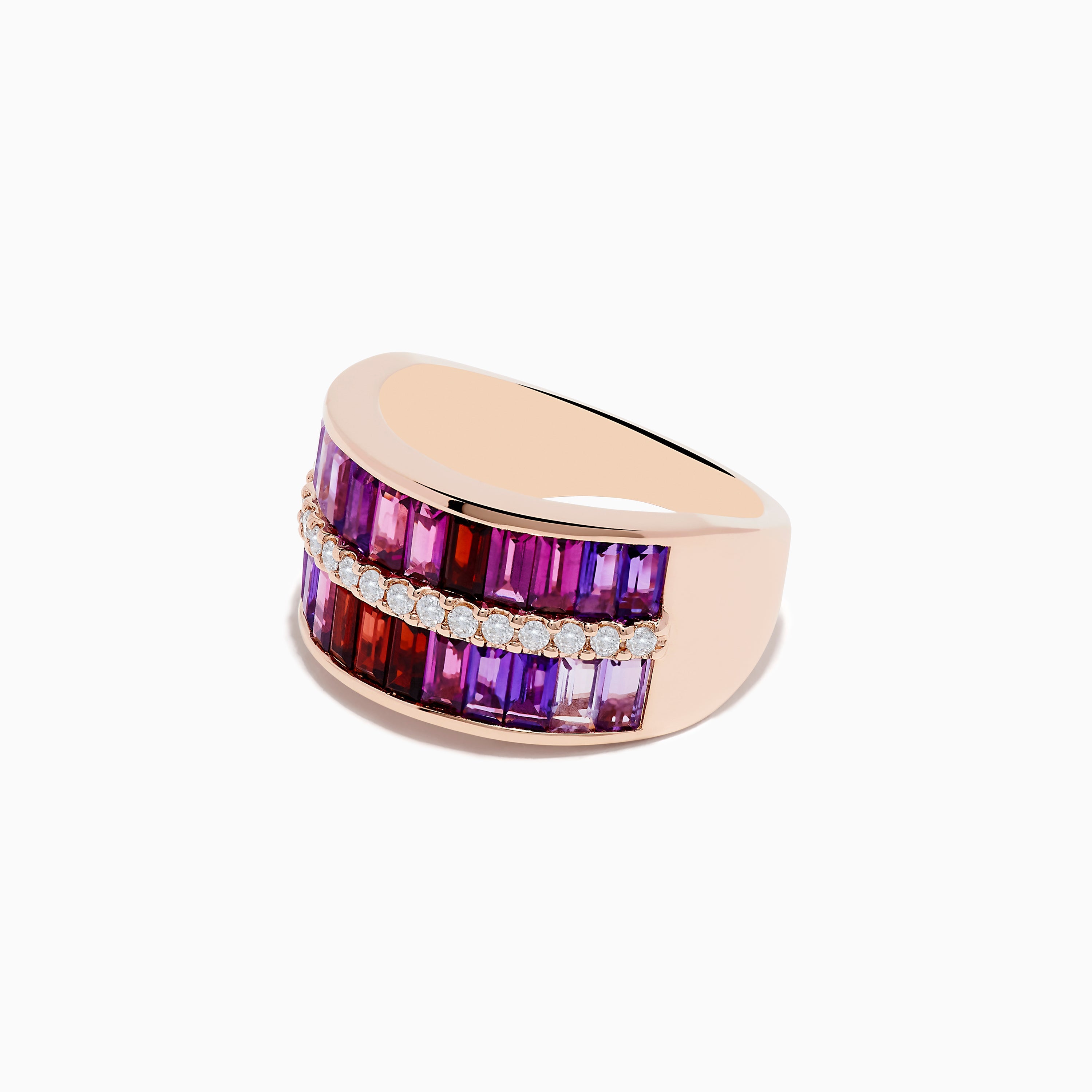 Mosaic 14K Rose Gold Multi Gemstone and Diamond Band Ring