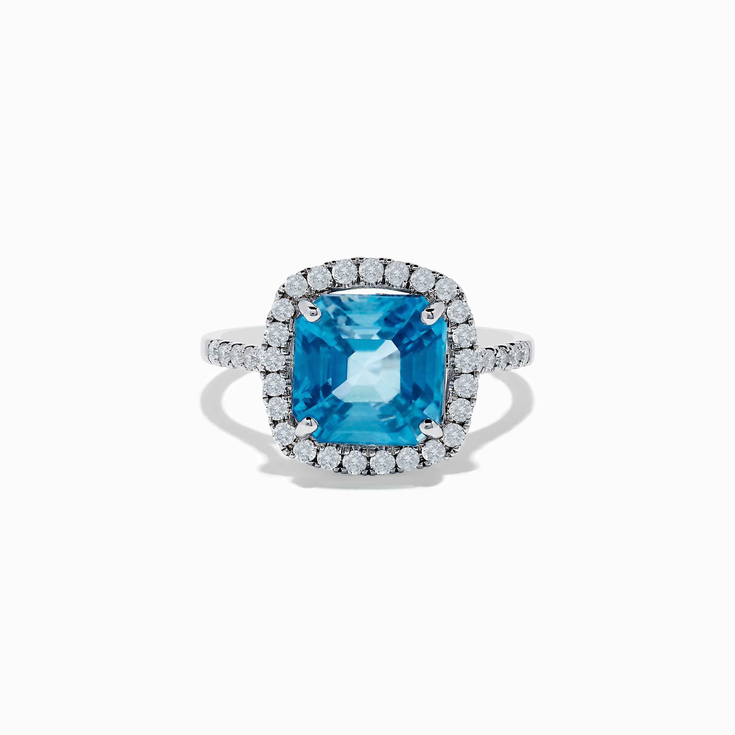 14K White Gold Blue Zircon and Diamond Ring