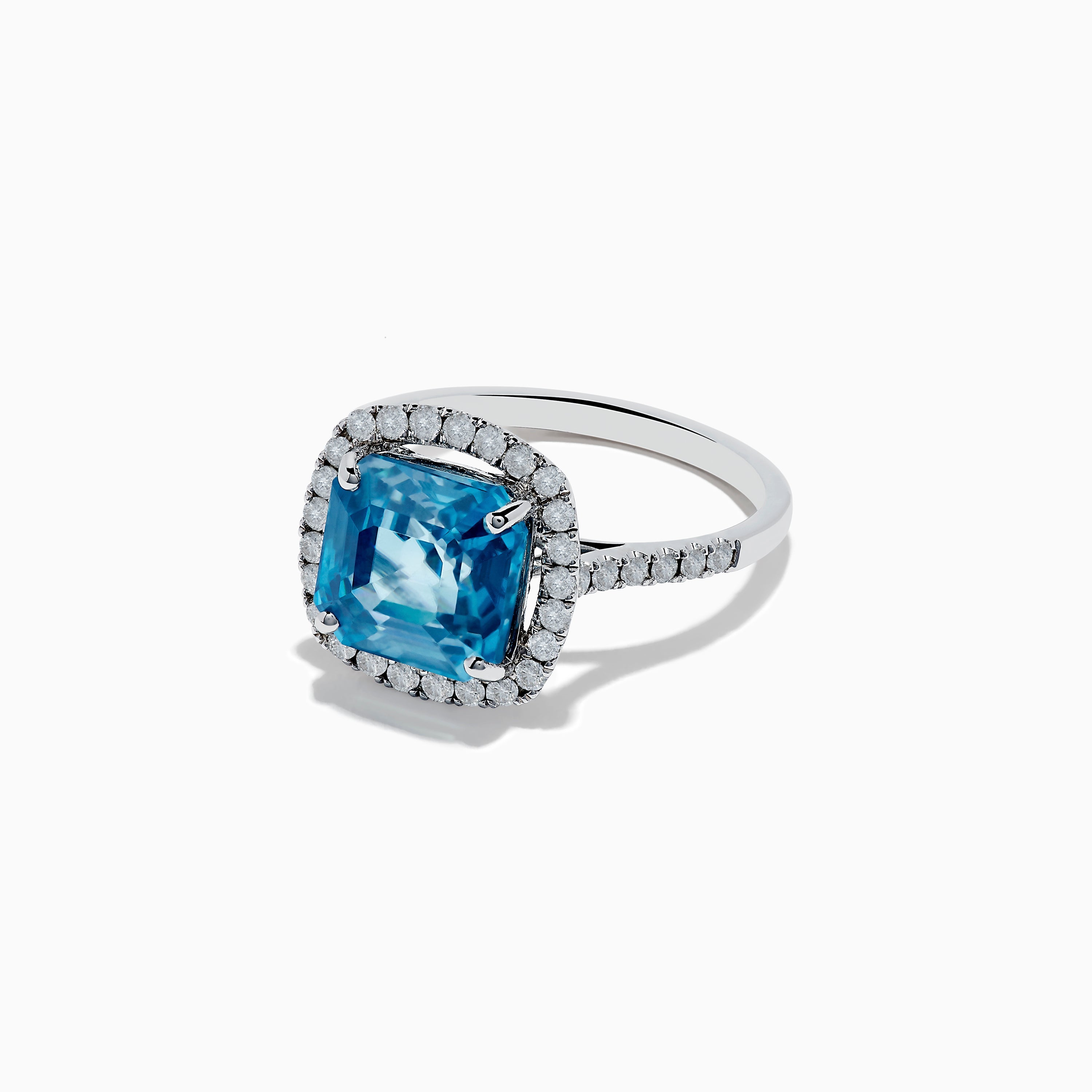 14K White Gold Blue Zircon and Diamond Ring