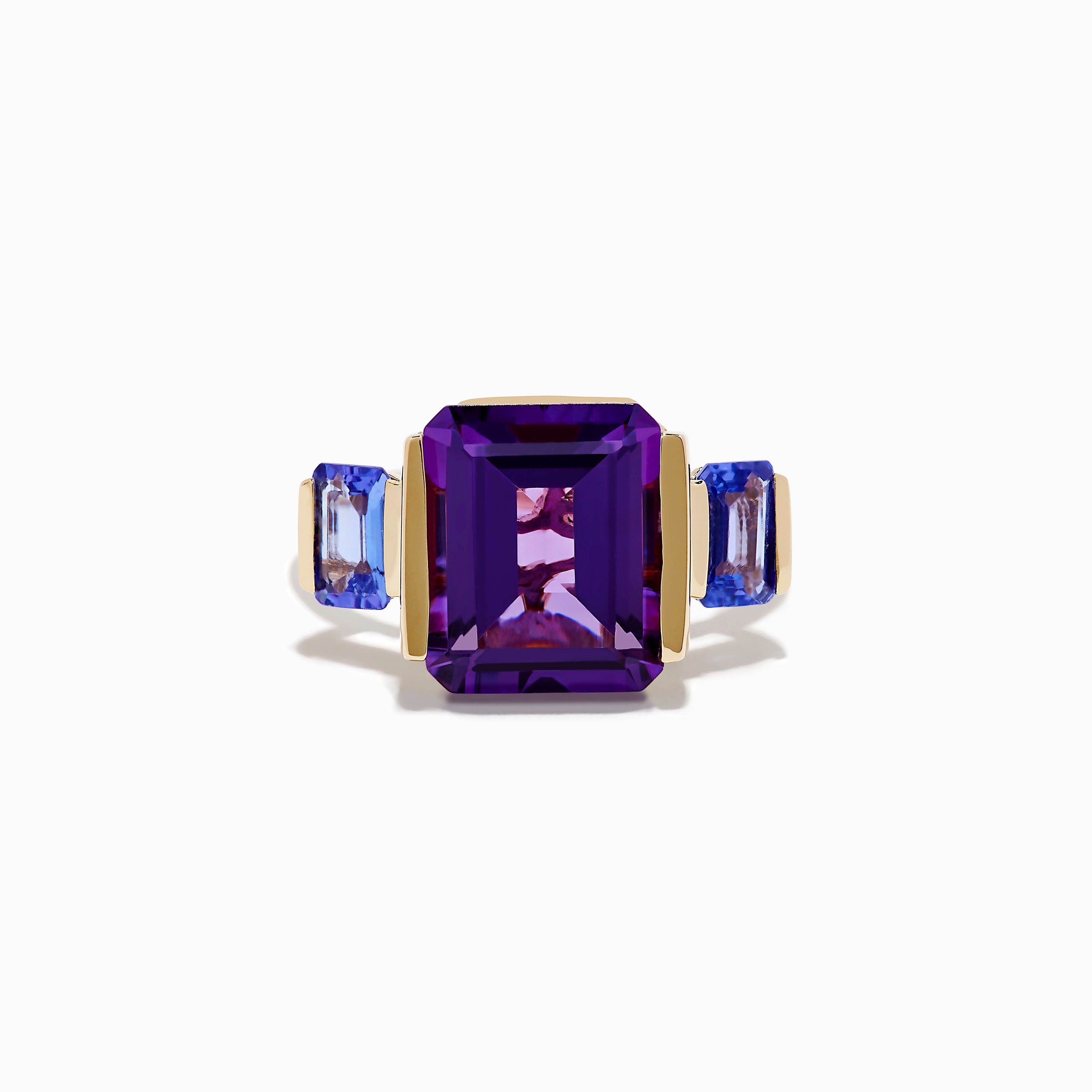 14K Yellow Gold Amethyst and Tanzanite 3 Stone Ring