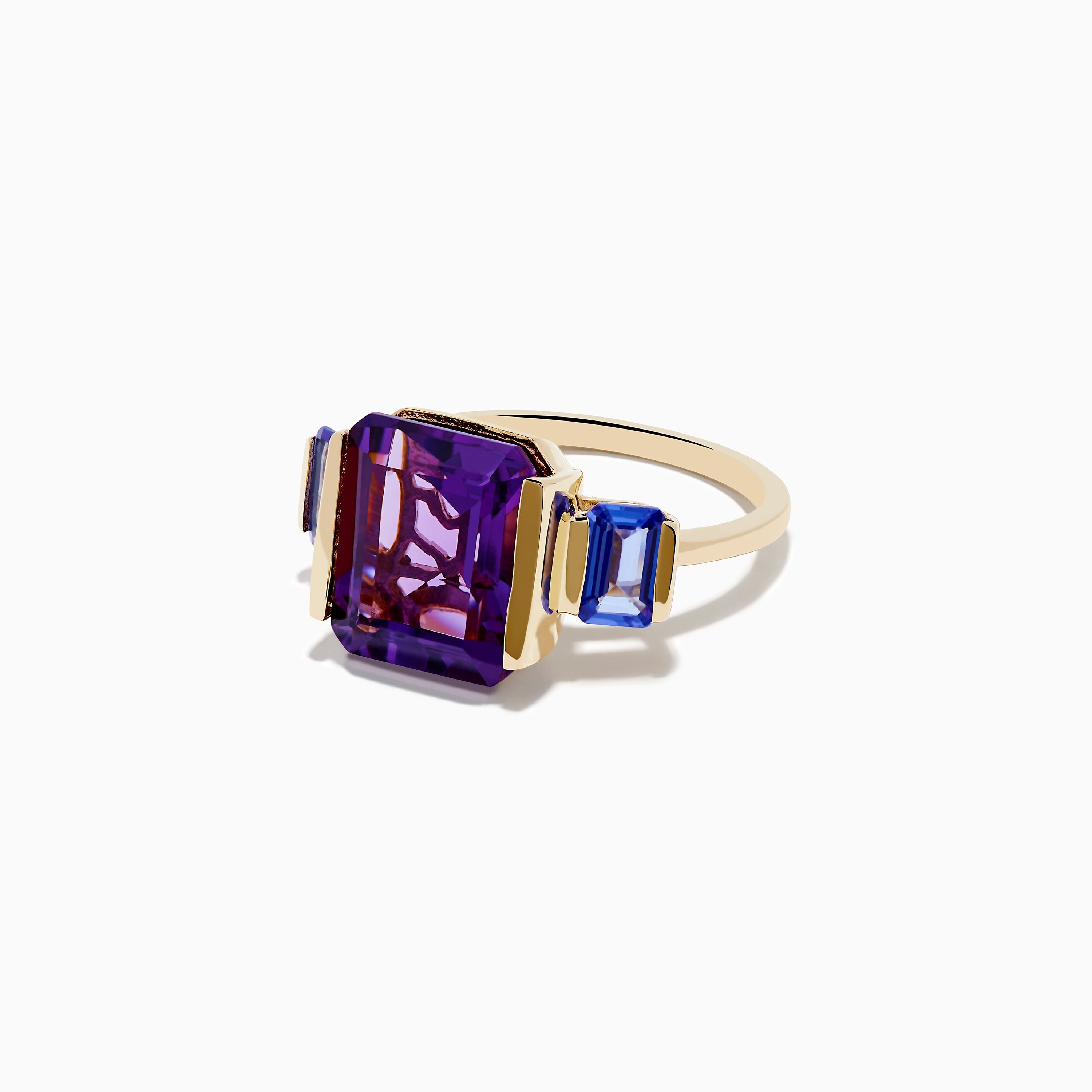 14K Yellow Gold Amethyst and Tanzanite 3 Stone Ring