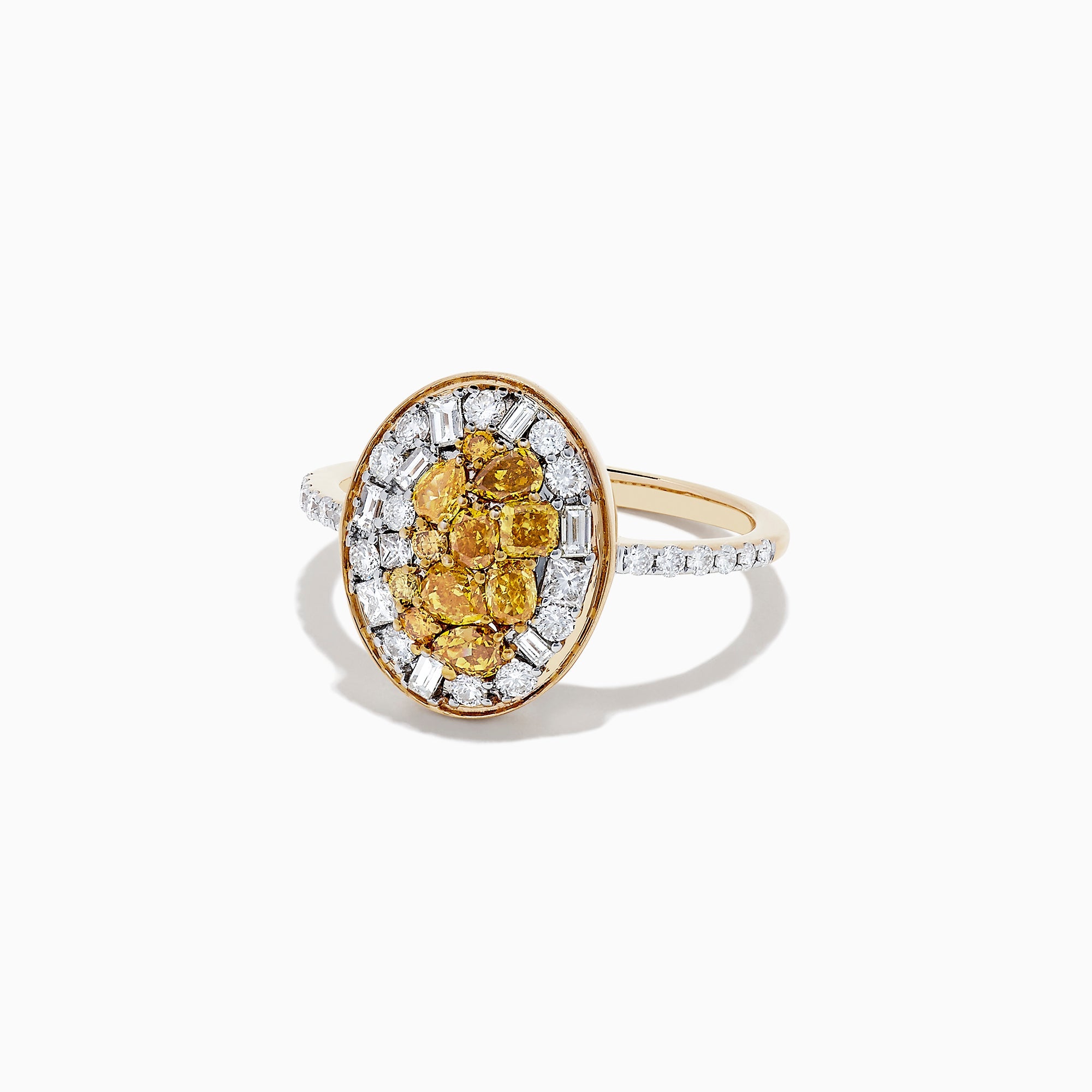 14K Yellow Gold Yellow and White Diamond Ring, 1.15 TCW