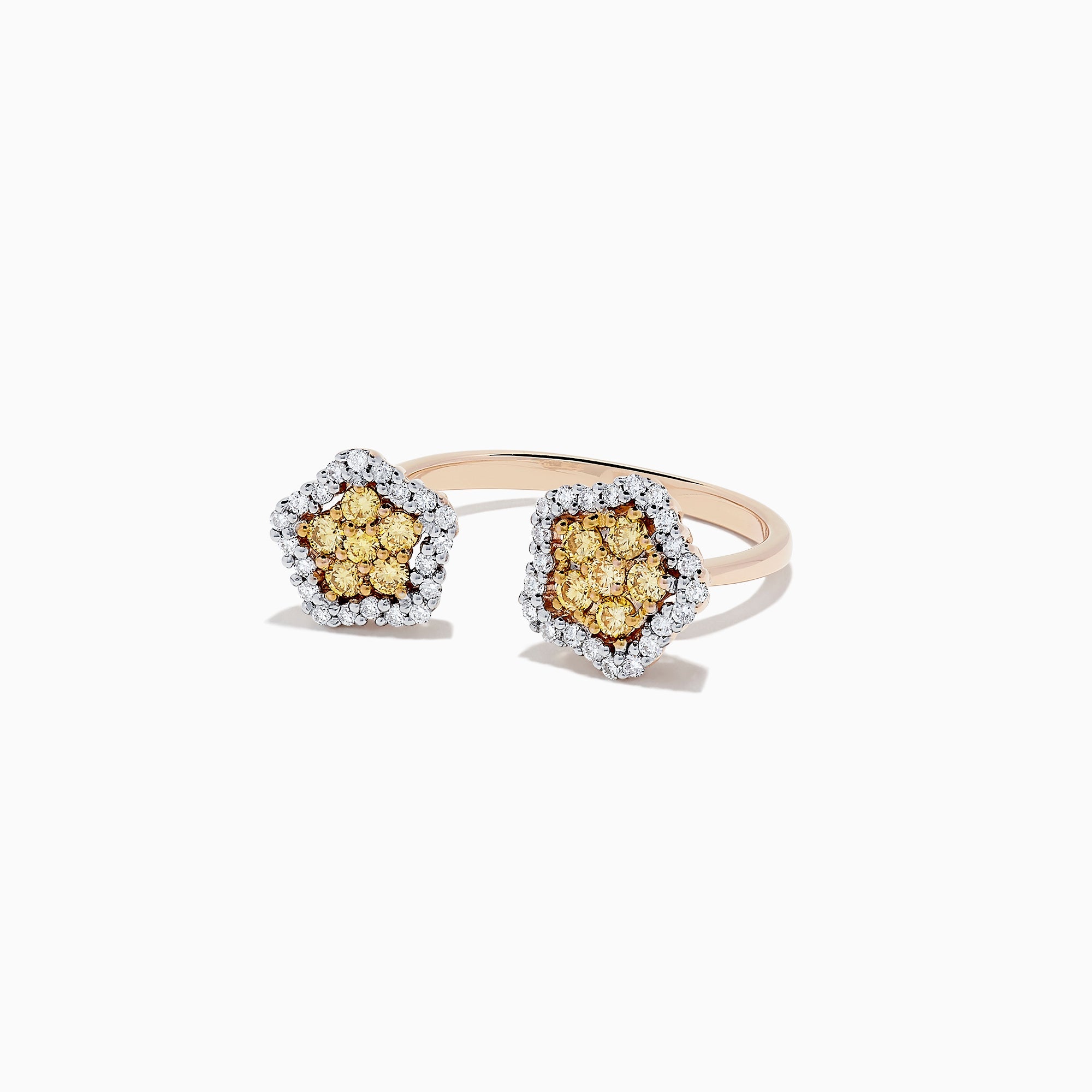 14K Rose Gold Yellow and White Diamond Star Ring, 0.75 TCW