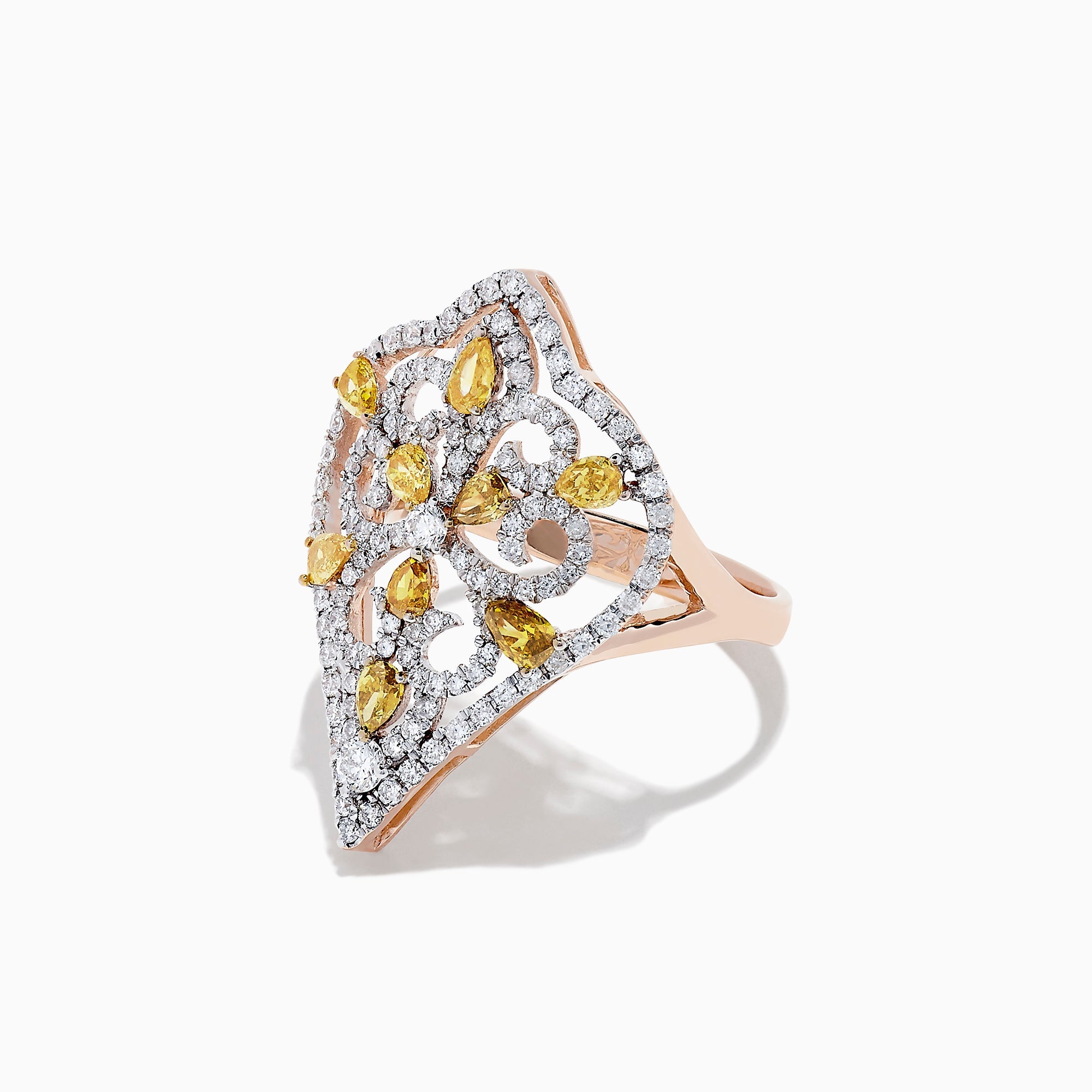 14K Rose Gold Yellow and White Diamond Filagree Ring, 1.55 TCW