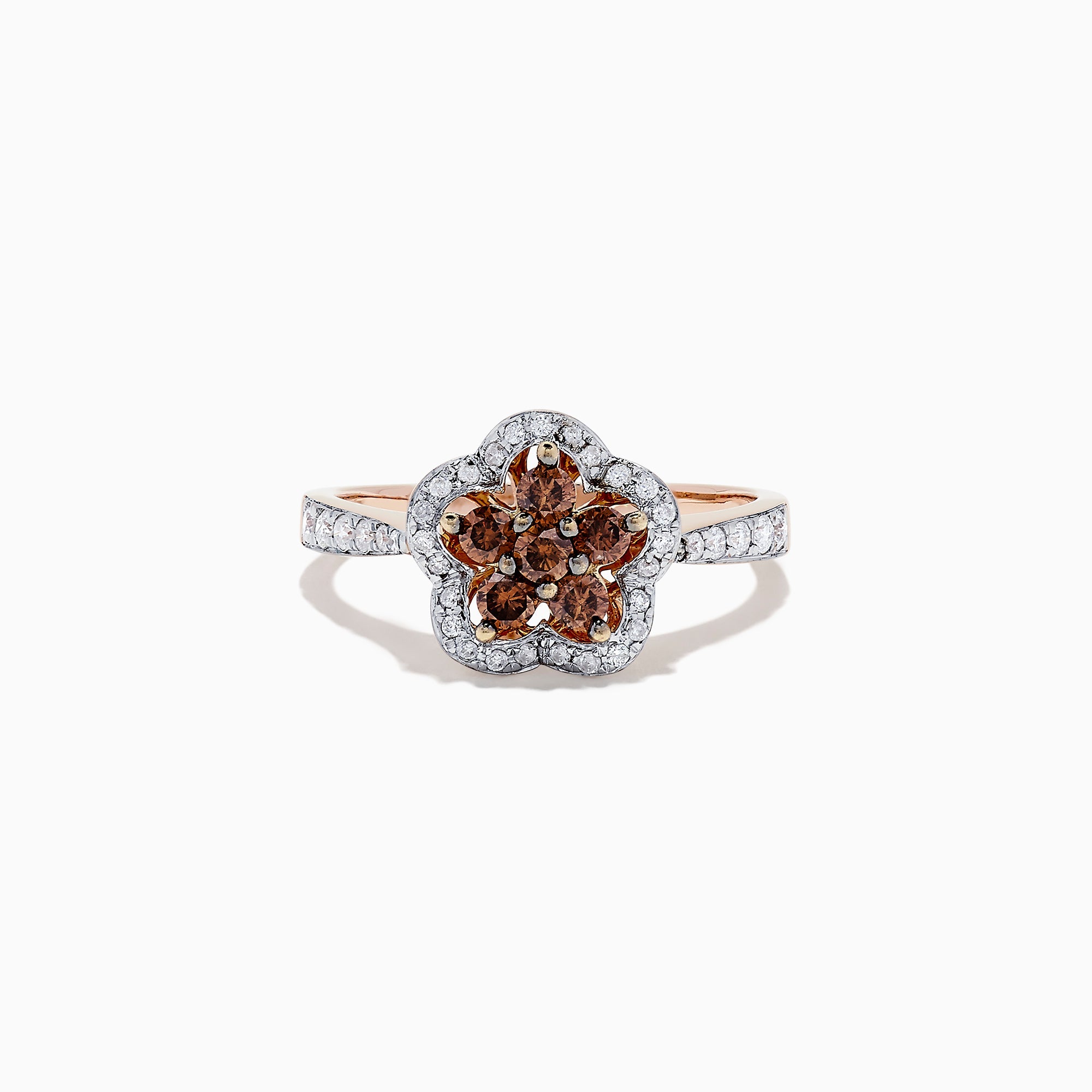 14K Rose Gold Espresso and White Diamond Flower Ring, 0.55 TCW