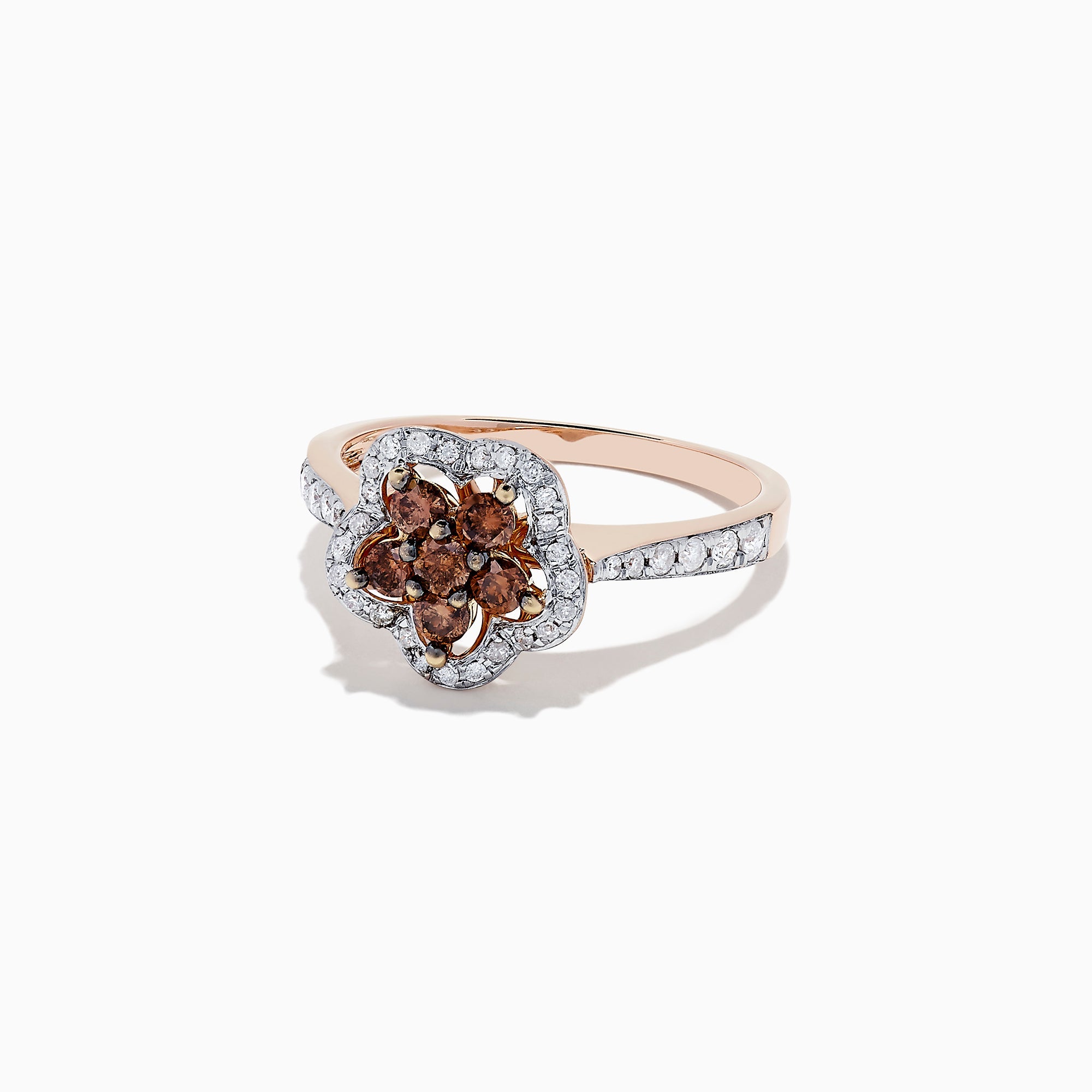 14K Rose Gold Espresso and White Diamond Flower Ring, 0.55 TCW