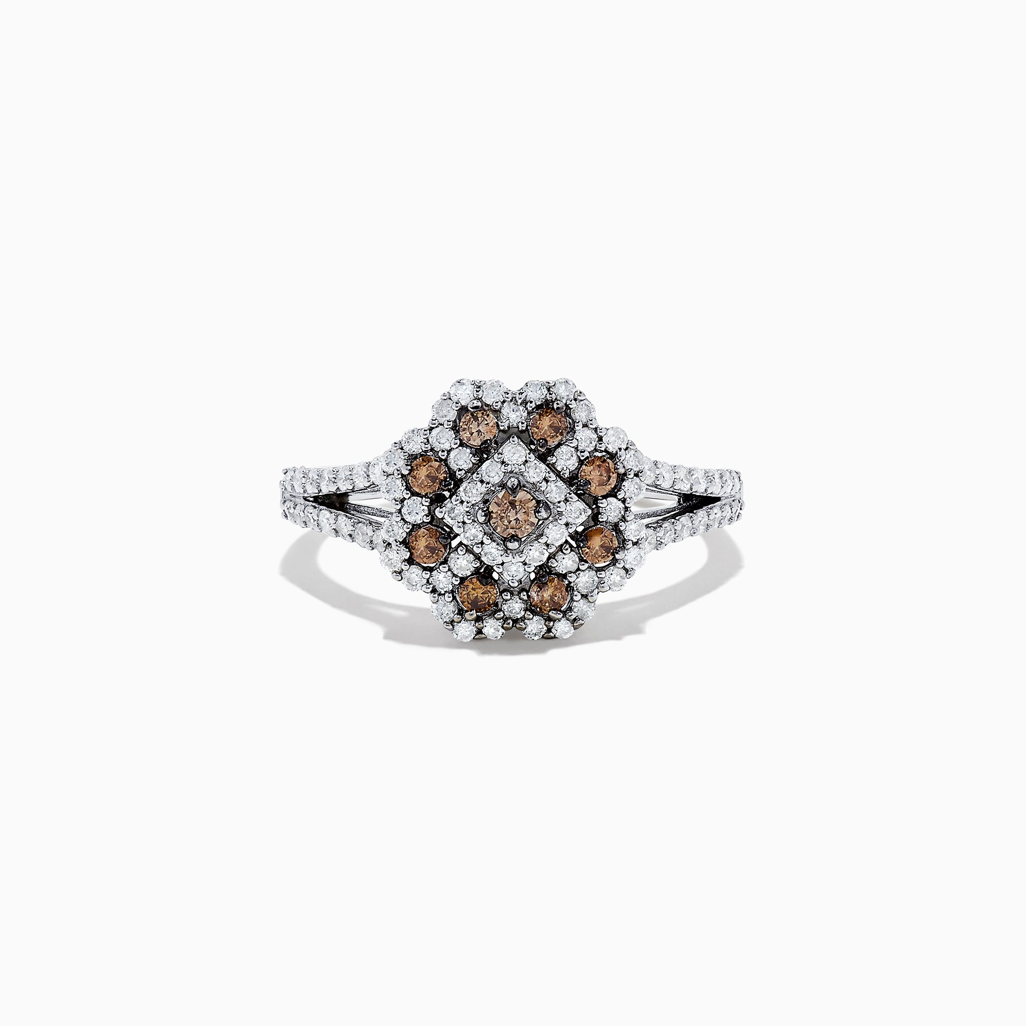 14K White Gold Espresso and White Diamond Flower Ring, 0.70 TCW